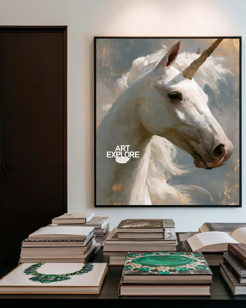Ivory Reverie – White Unicorn Portrait Wall Art