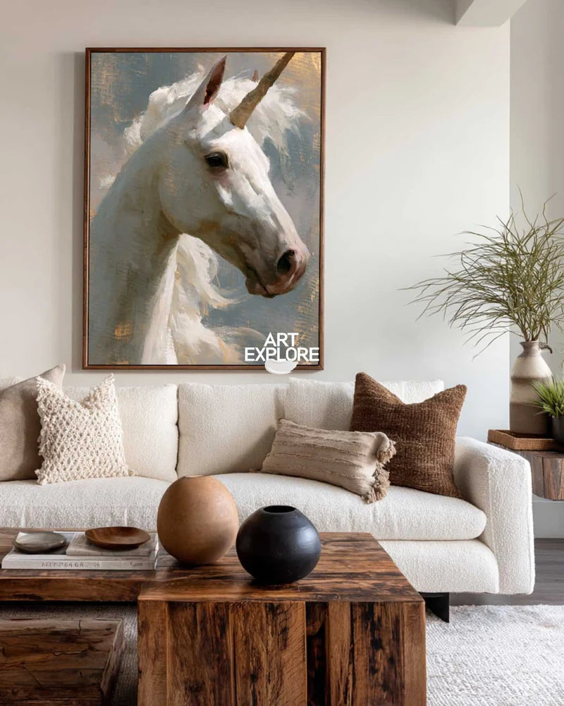 Ivory Reverie – White Unicorn Portrait Wall Art