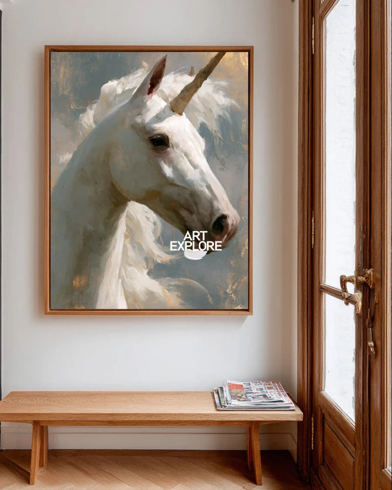 Ivory Reverie – White Unicorn Portrait Wall Art