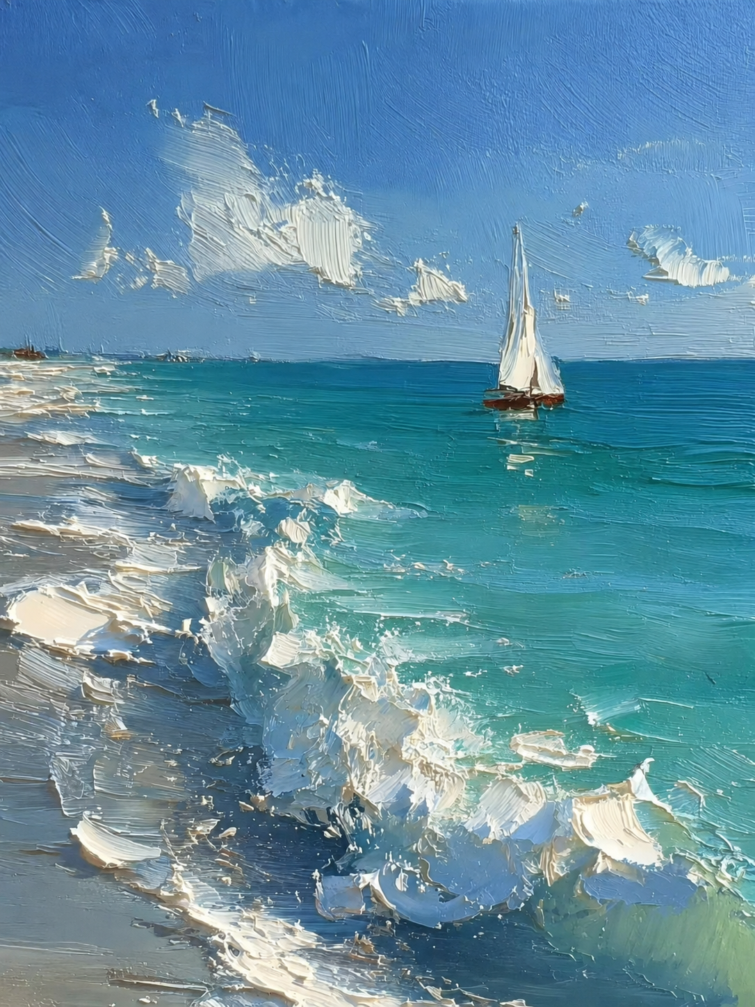 Azure Sail – Sunlit Coastal Study
