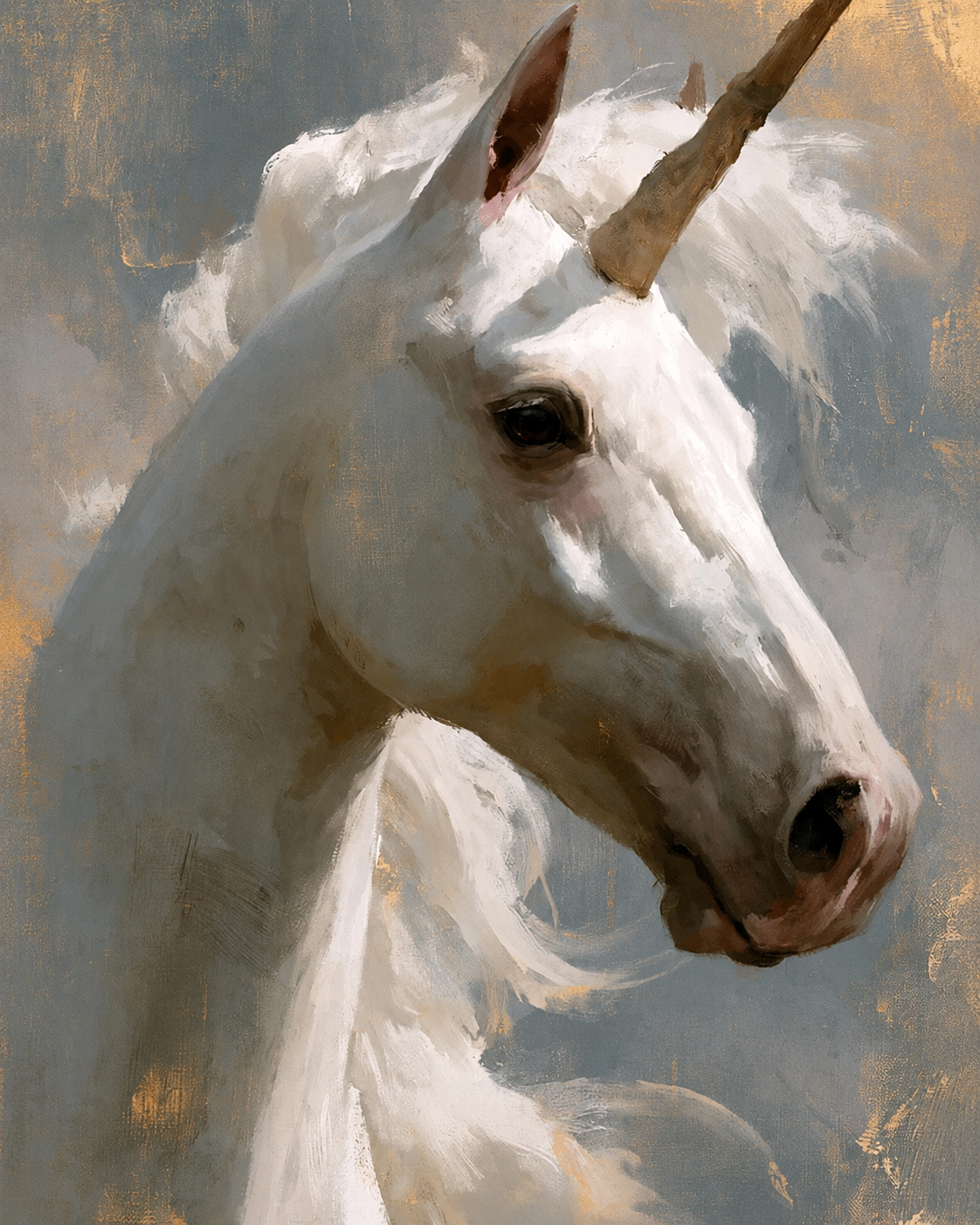 Ivory Reverie – White Unicorn Portrait Wall Art