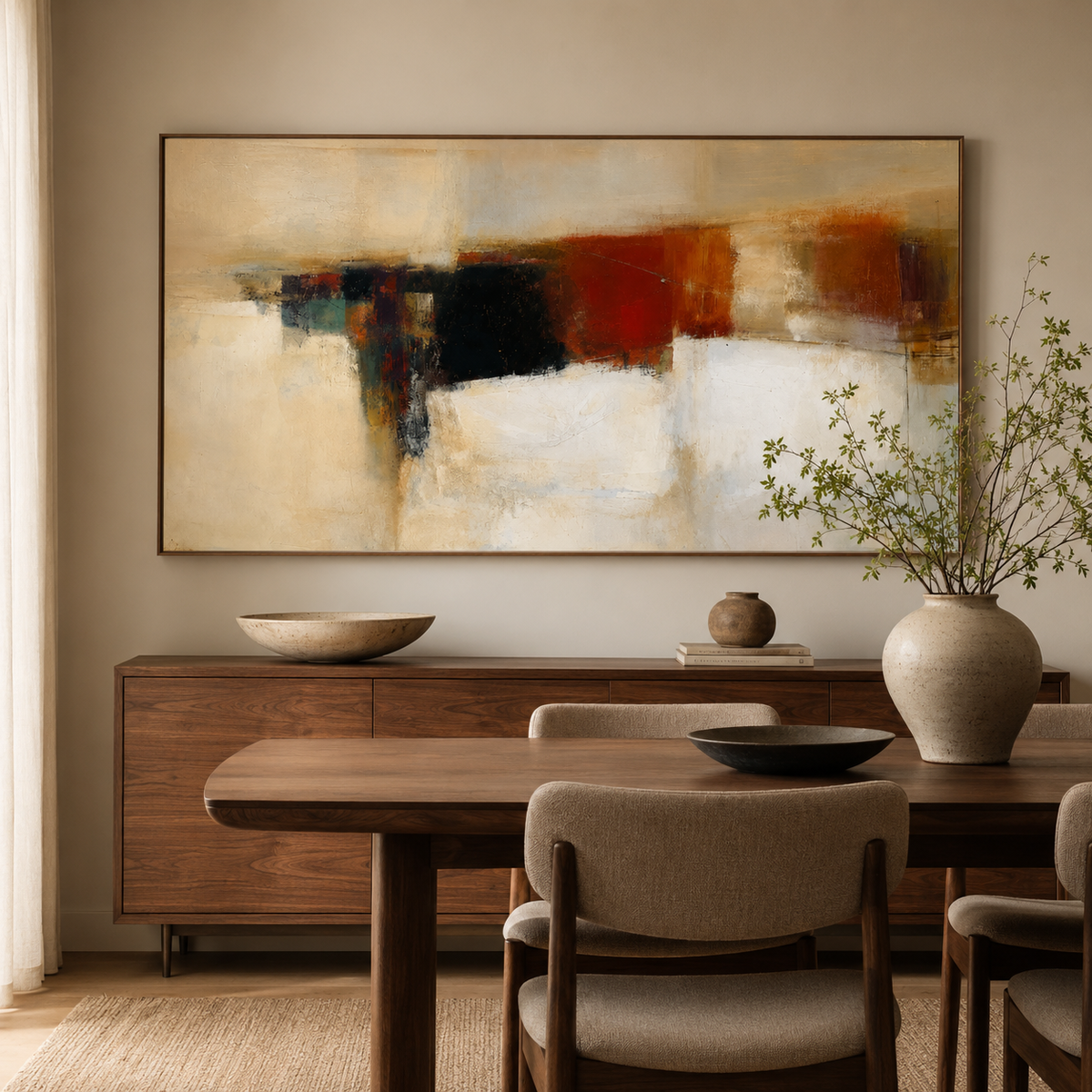 Ember Horizon – Neutral Abstract Wall Art