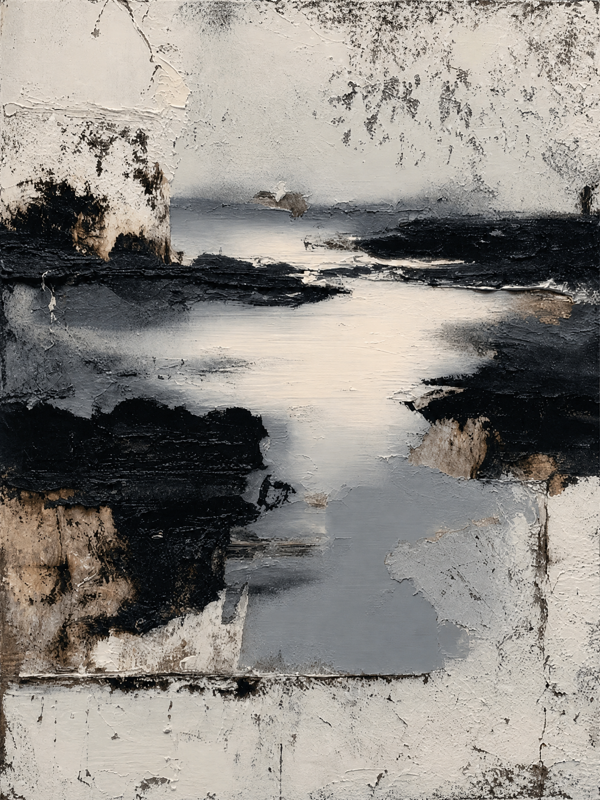 Abstract Shoreline in Charcoal and Chalk