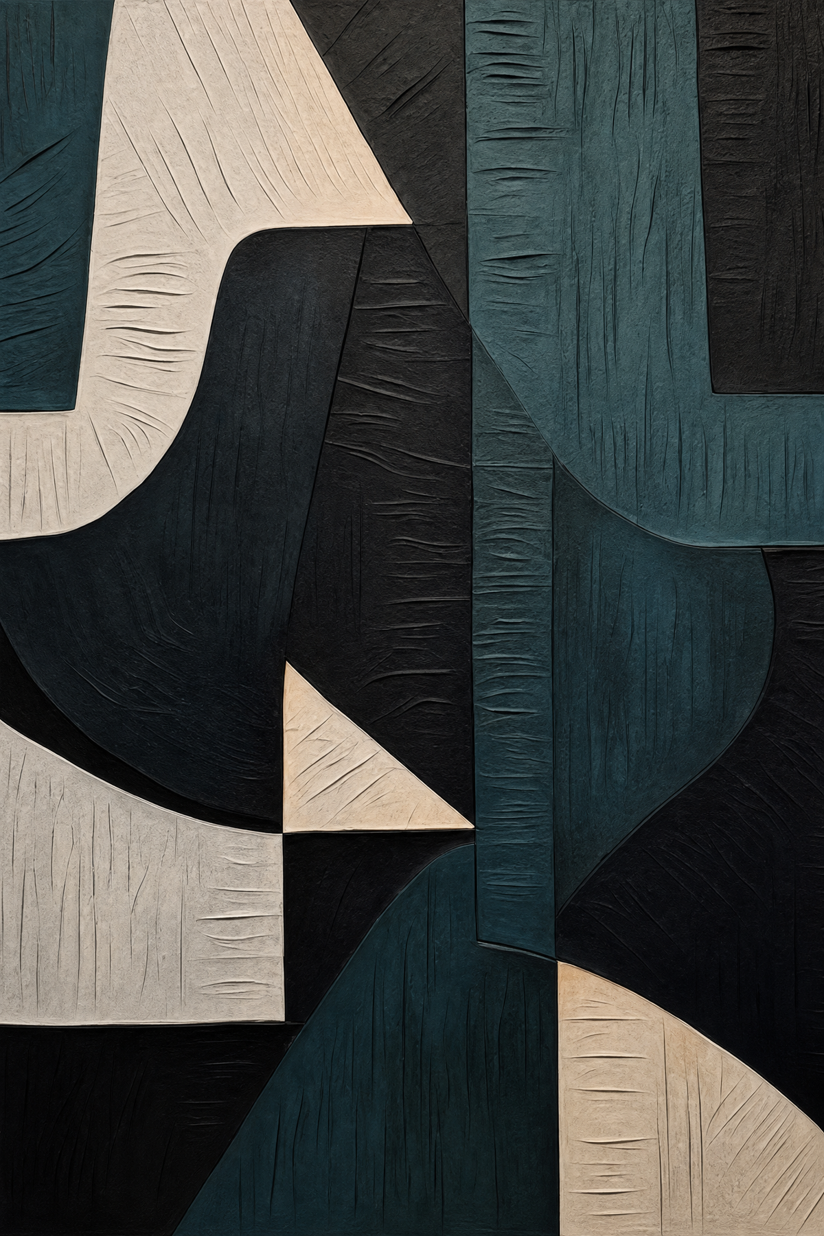 Teal and Charcoal Abstract Geometric Composition