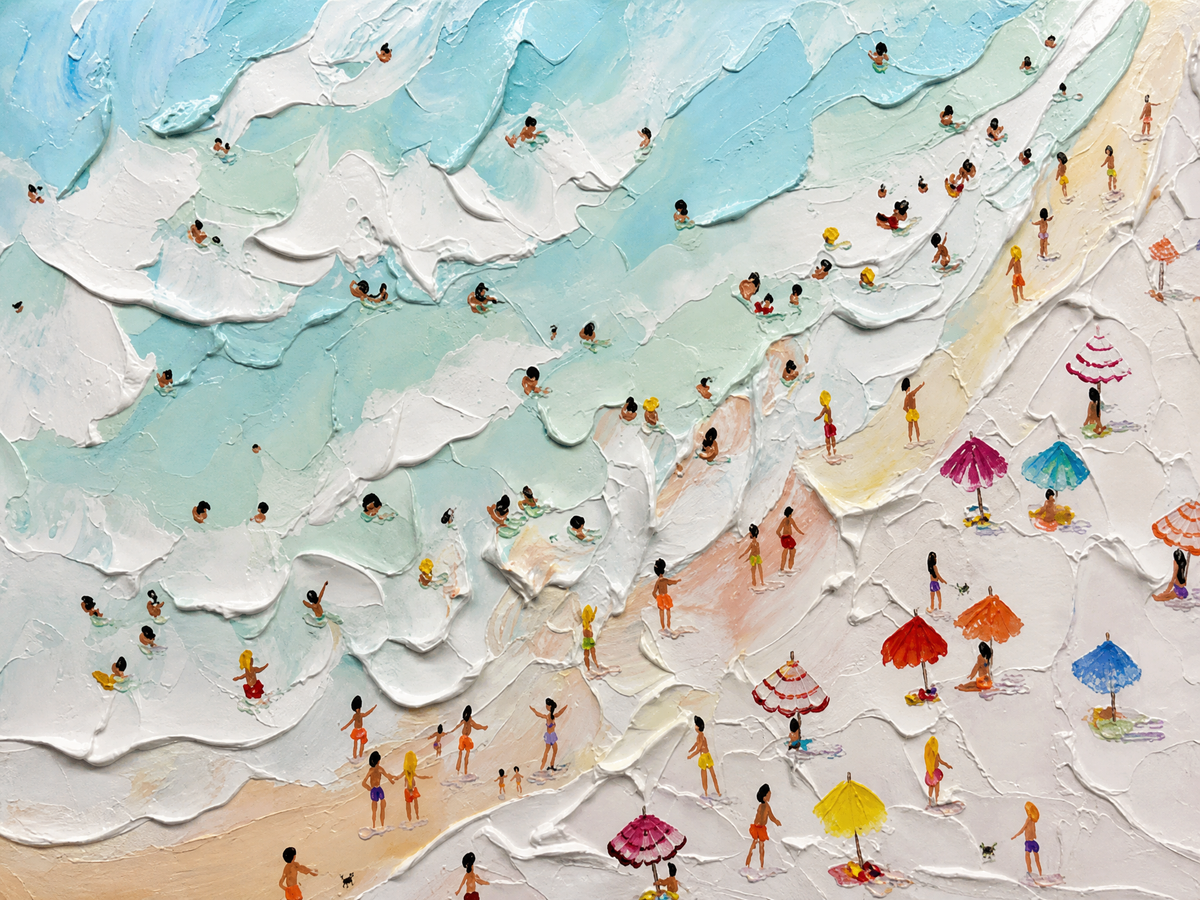 Aerial Beach Day with Umbrellas