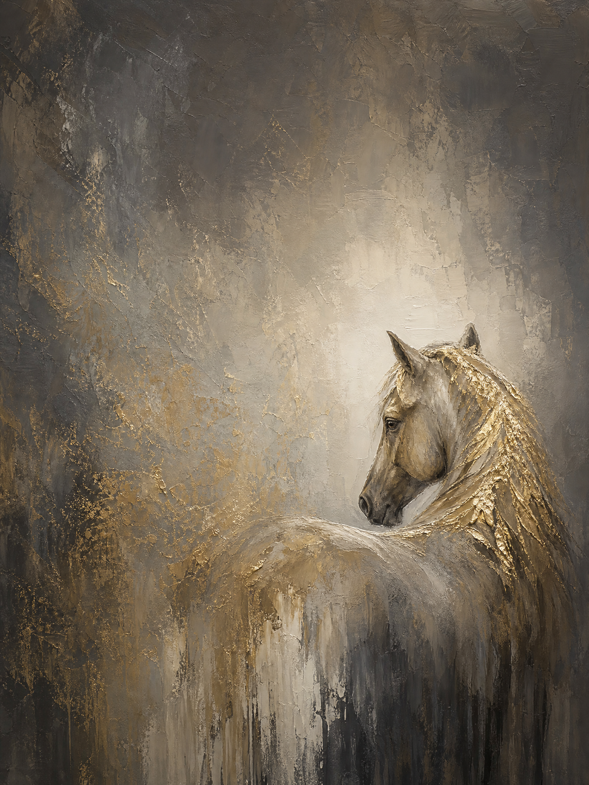 Gilded Horse: Golden Cavalier in Mist