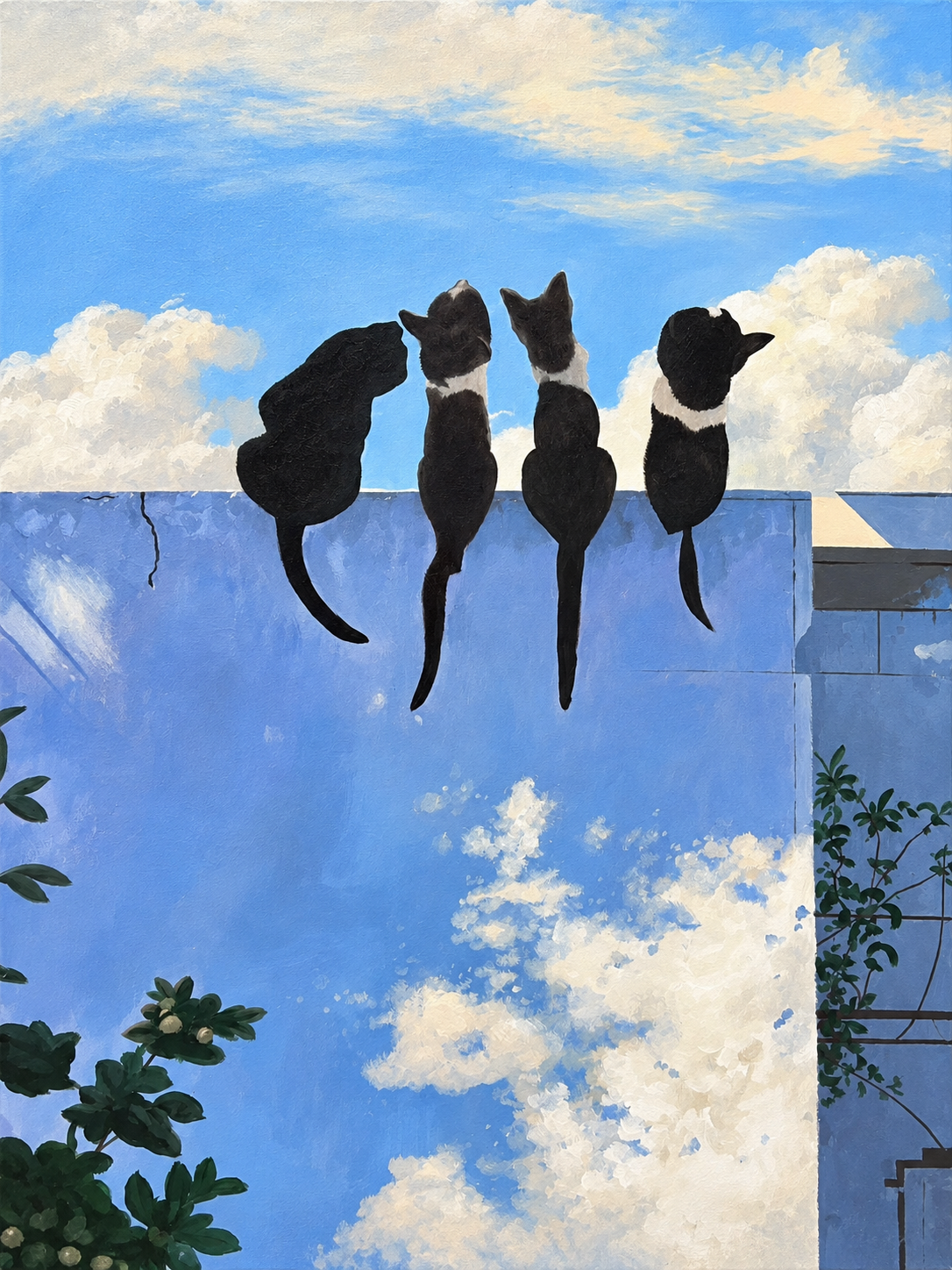 Cats Above the Clouds – Four Cats in Blue