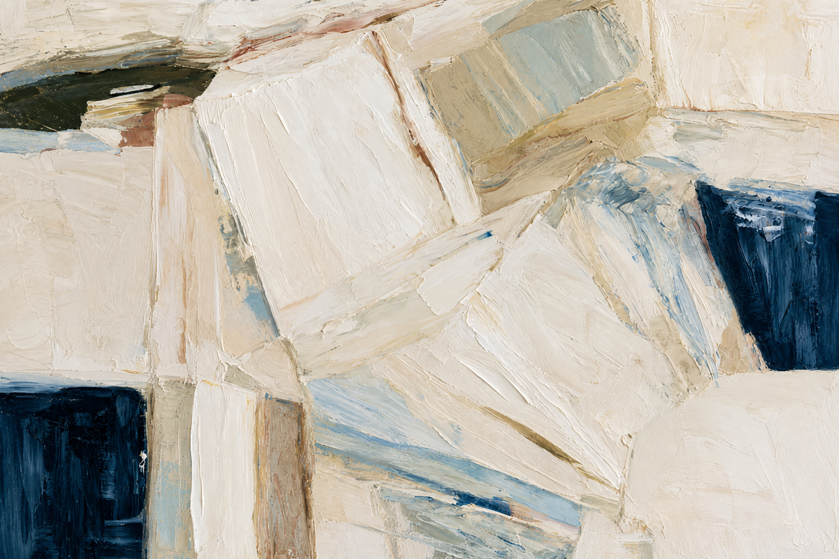 Faceted Neutrals with Deep Blue Accents