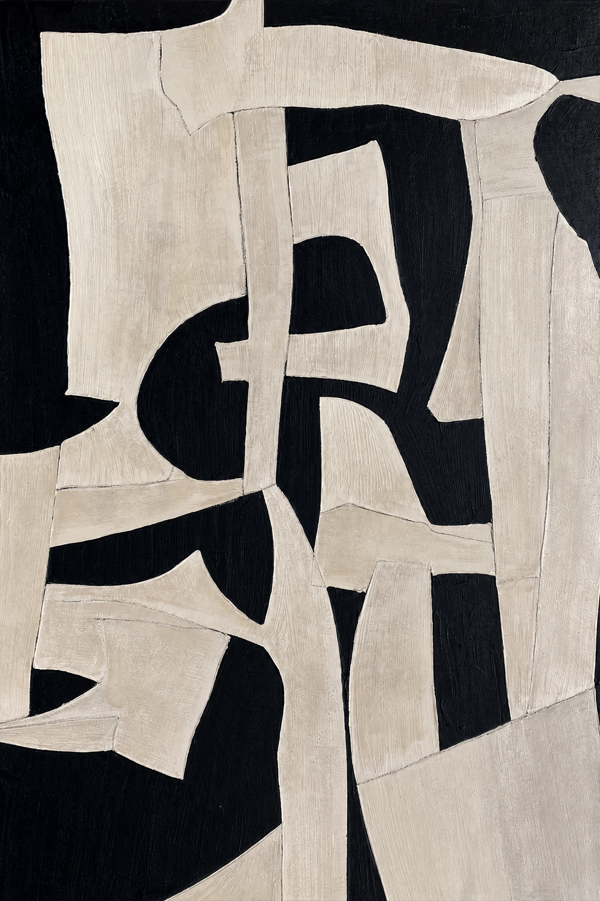 Fragmented Ivory and Black Abstraction