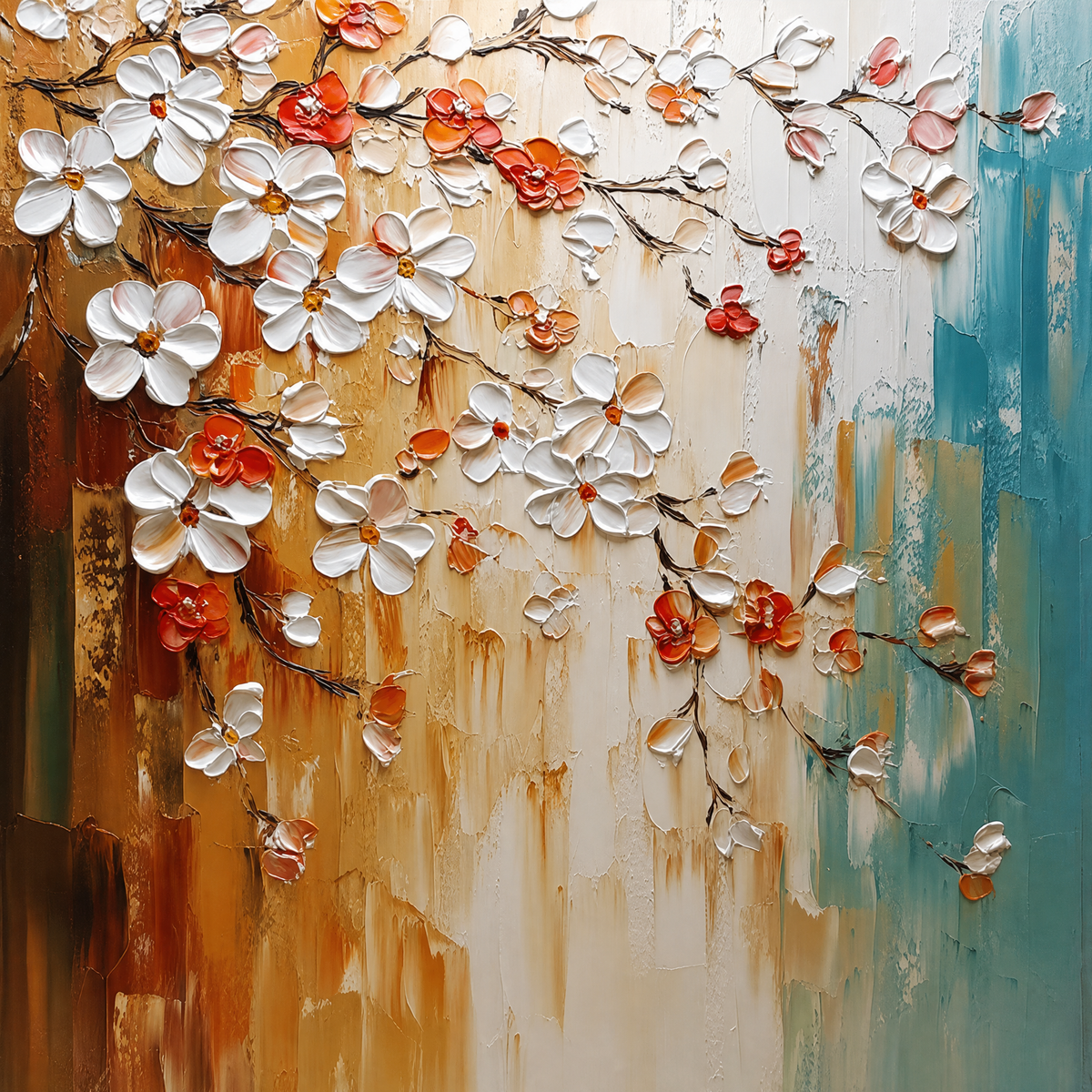 Blossom Drift in Amber and Teal