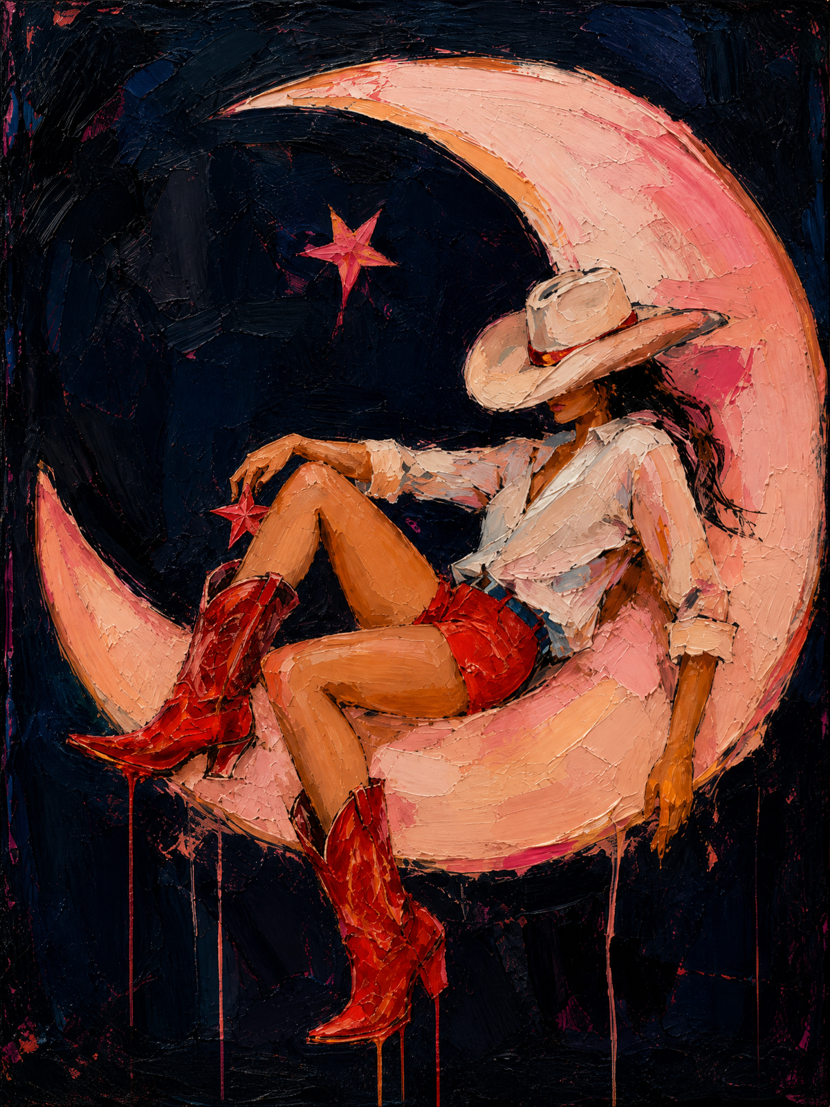 Cowgirl Reclining on a Crescent Moon