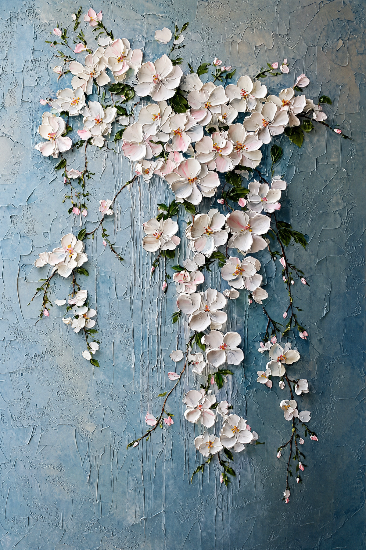 Cascading Blossoms on Slate Blue