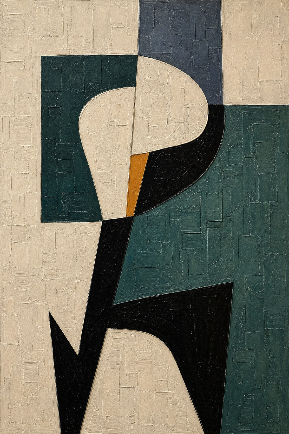 Abstract Botanical Form in Teal and Cream