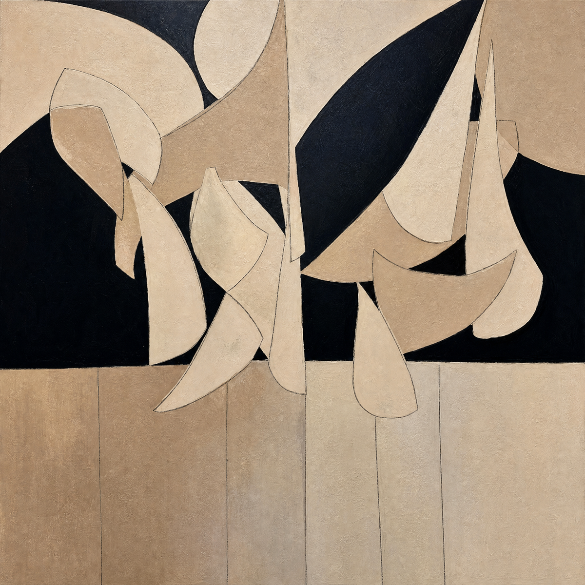 Falling Forms in Cream and Ink