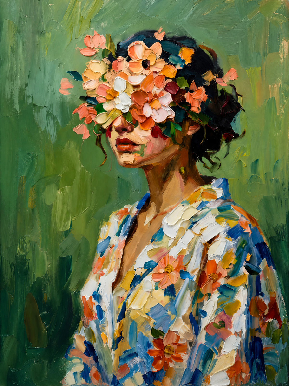 Woman with Blossoms Before Green