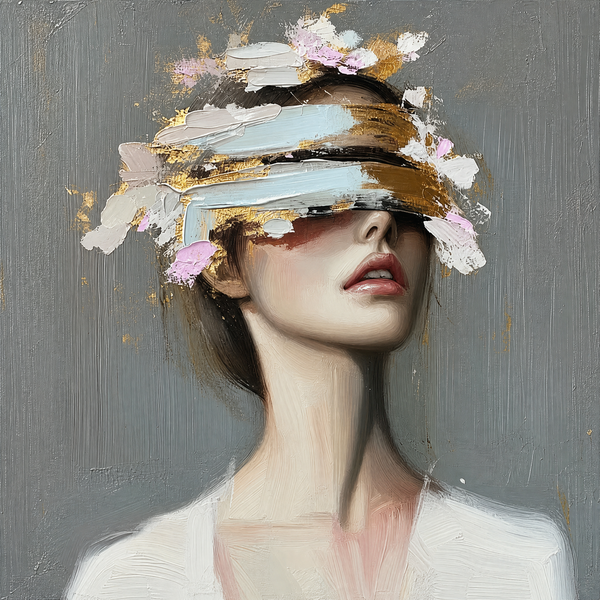Blindfolded Muse in Gold and Blossom