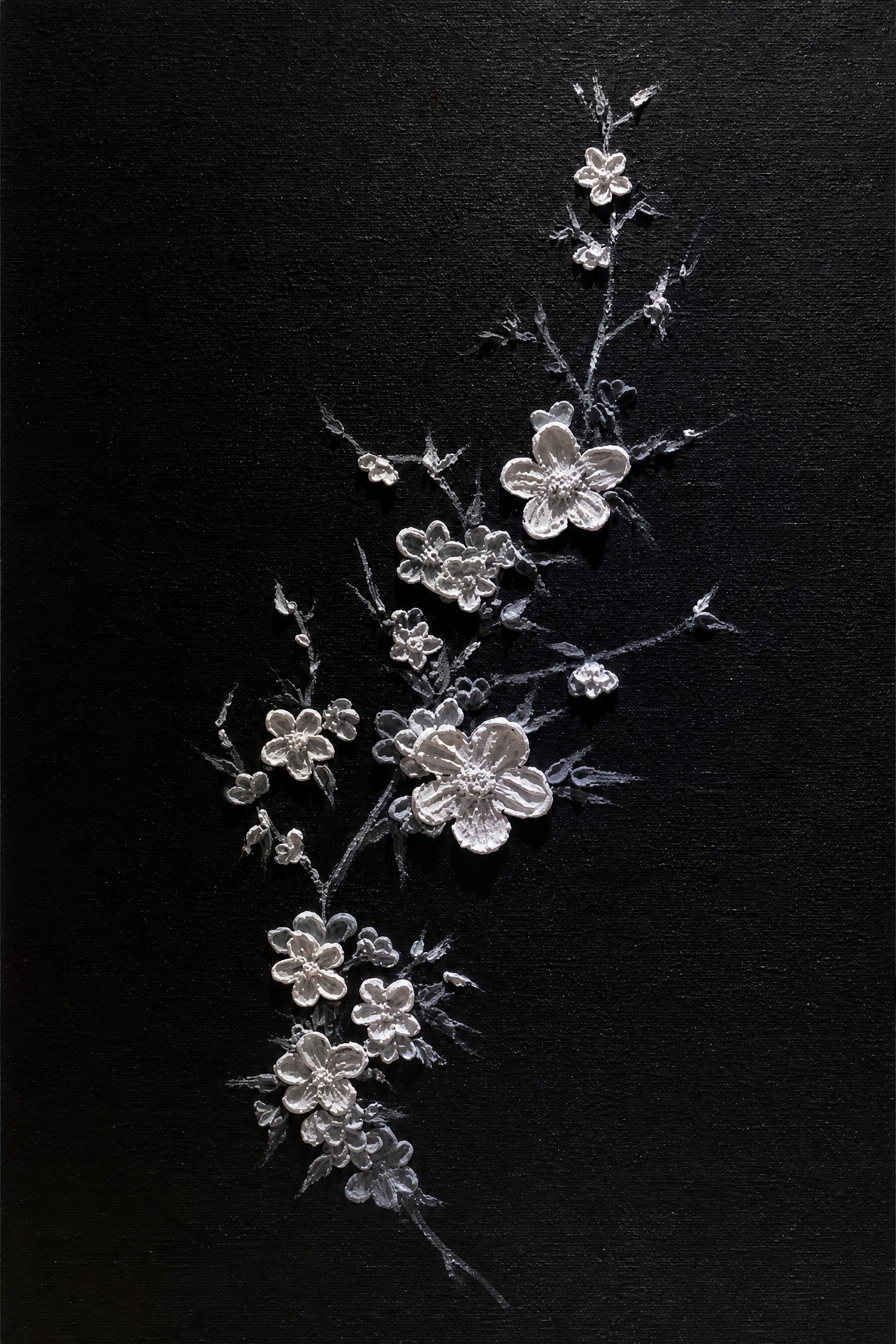 Silver Blossom Branch on Black
