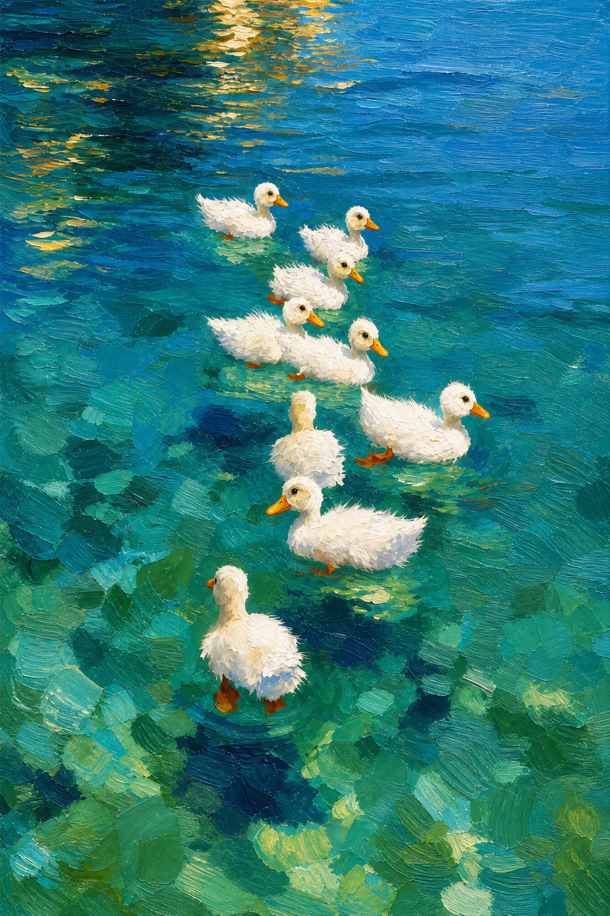 Ducklings on Turquoise Water