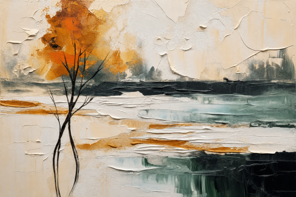 Autumn Tree by the Frozen Shore