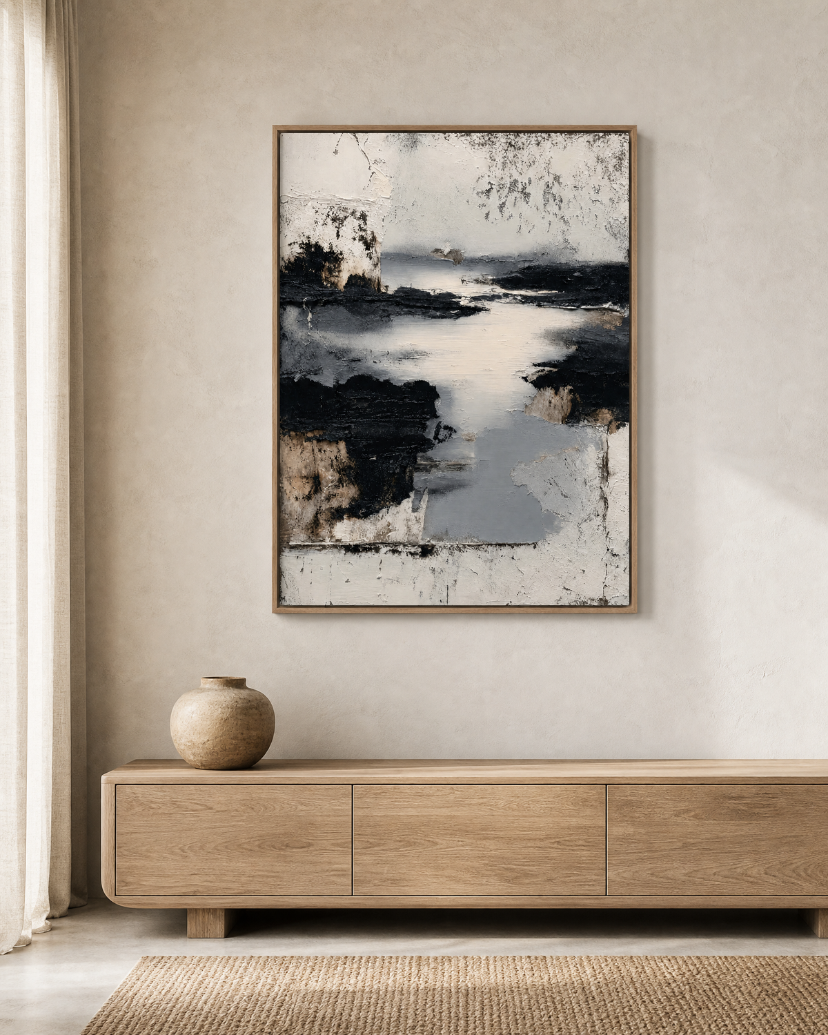 Abstract Shoreline in Charcoal and Chalk