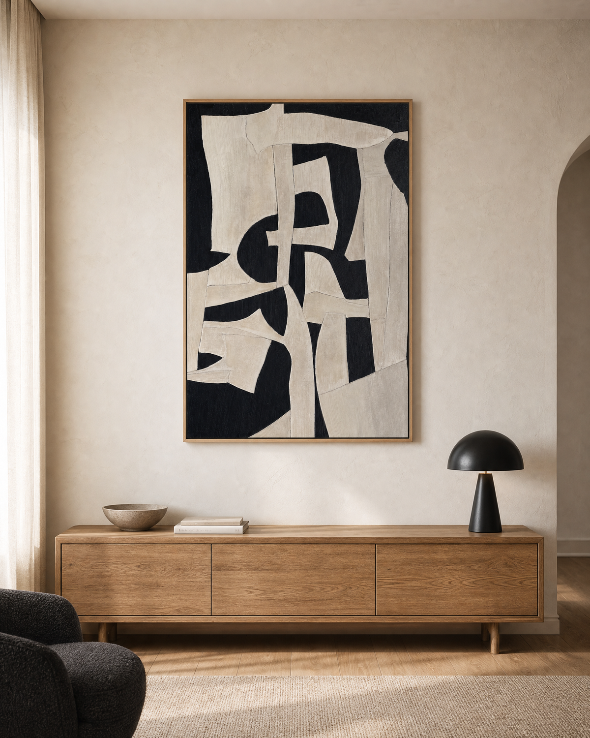 Fragmented Ivory and Black Abstraction