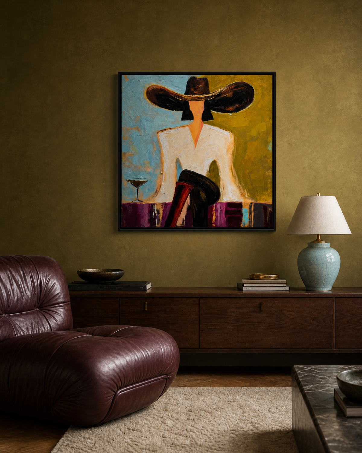 Woman in Wide-Brim Hat at the Bar