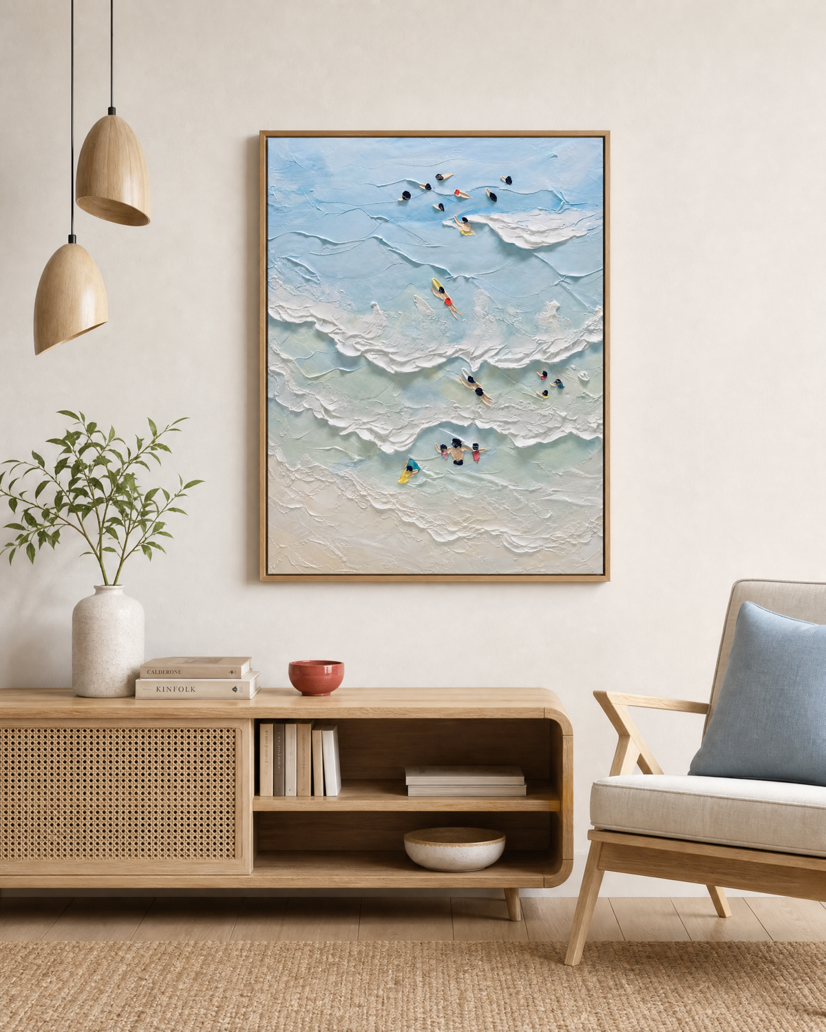 Aerial Bathers in White Surf