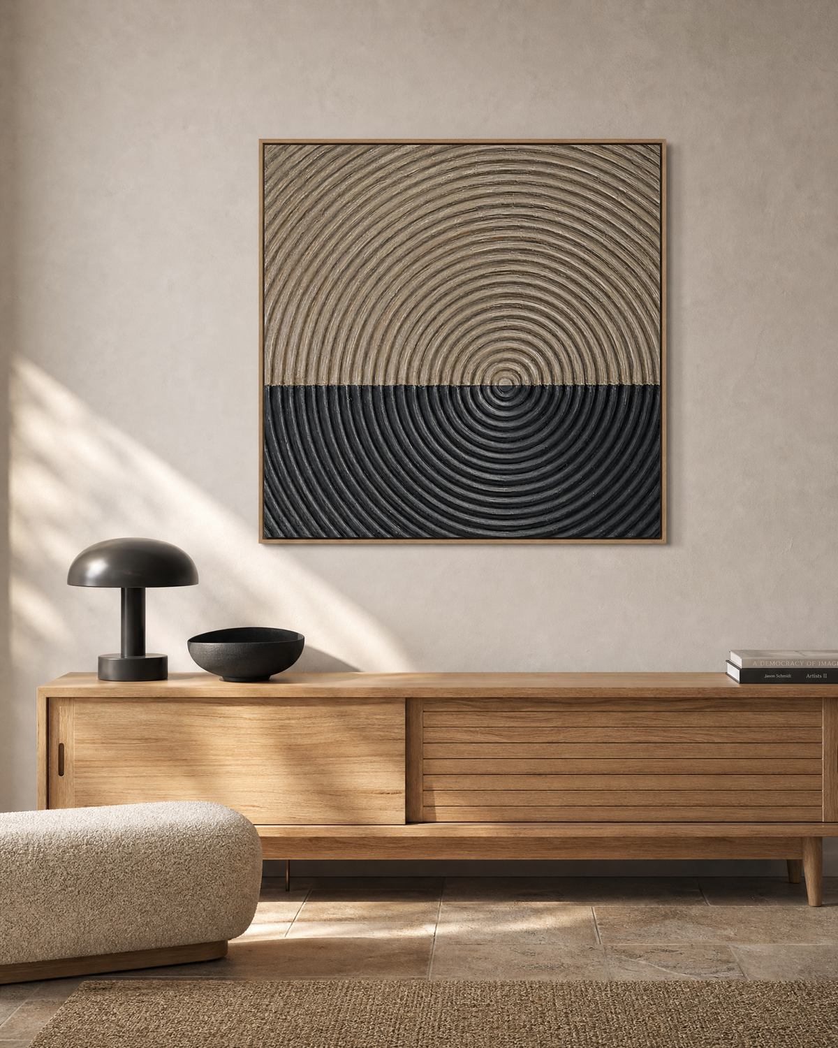Concentric Split — Neutral and Charcoal