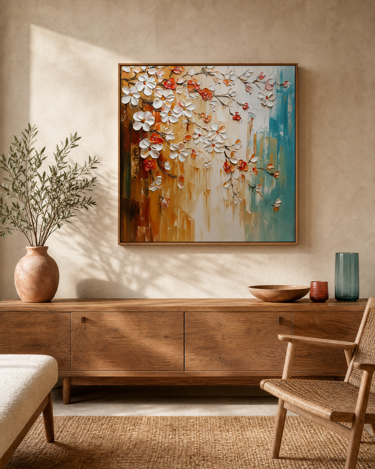 Blossom Drift in Amber and Teal