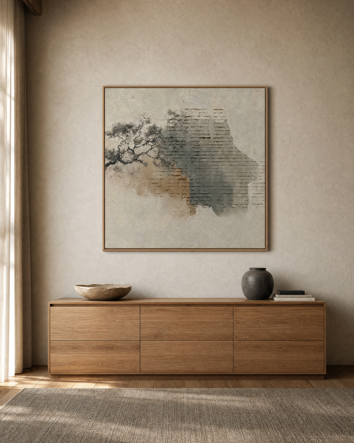 Wabi-Sabi Wall Fragment with Tree Branch