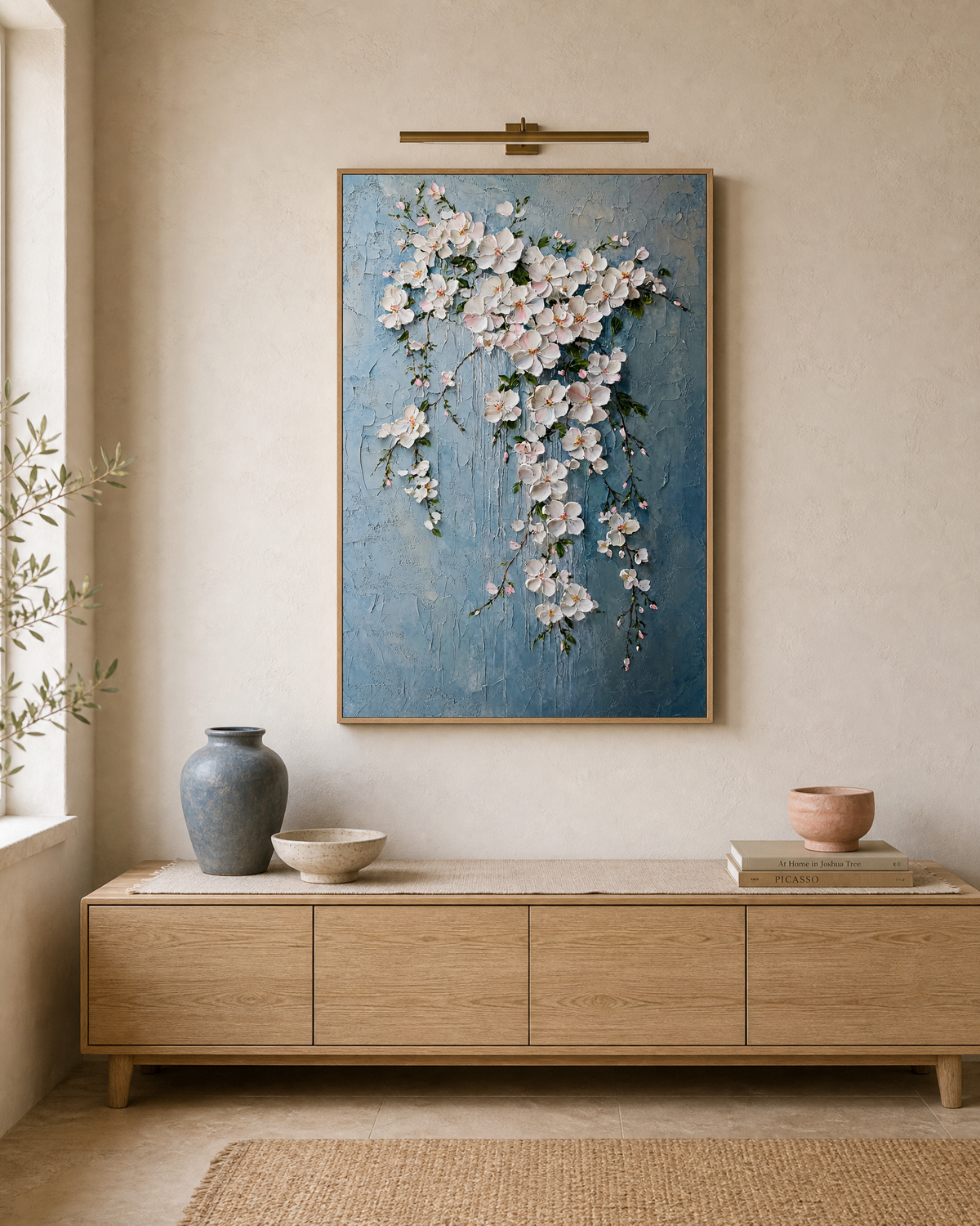 Cascading Blossoms on Slate Blue