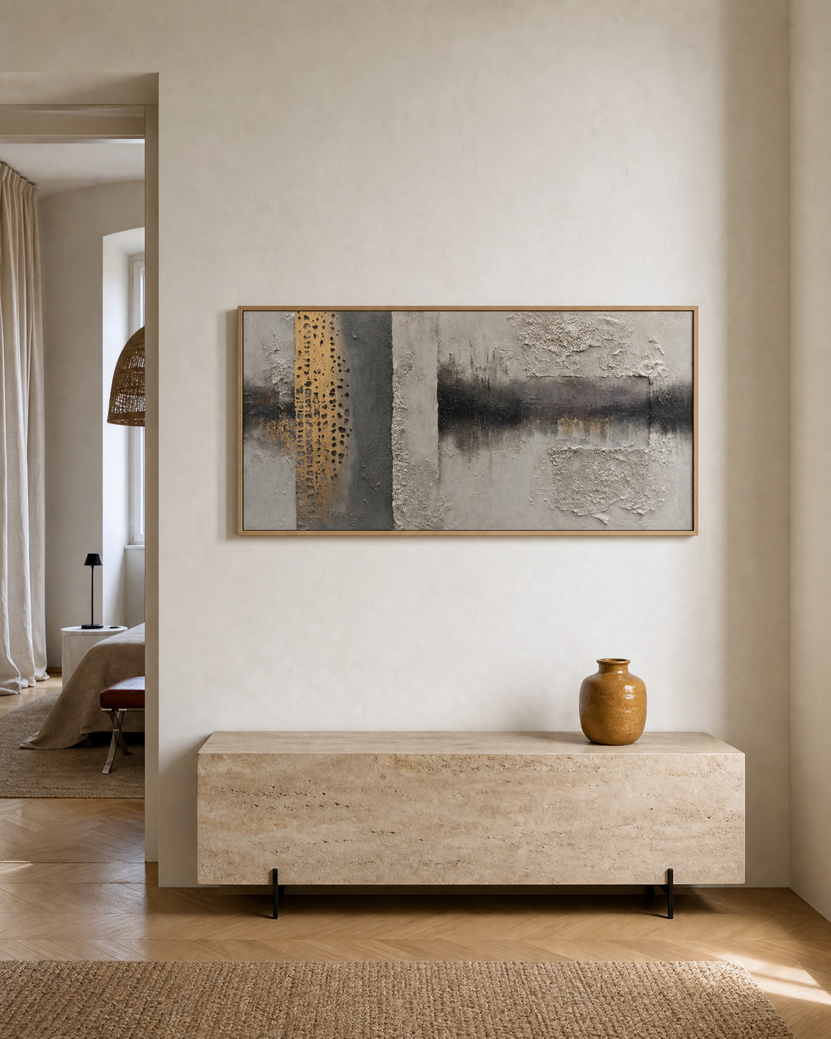 Textured Abstract in Grey, Ochre and Charcoal