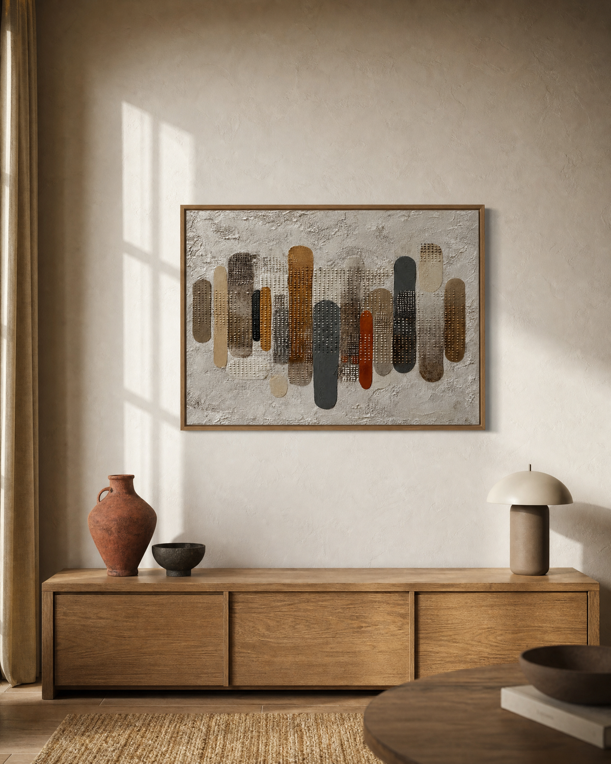 Textured Plaster Field with Vertical Rounded Capsules