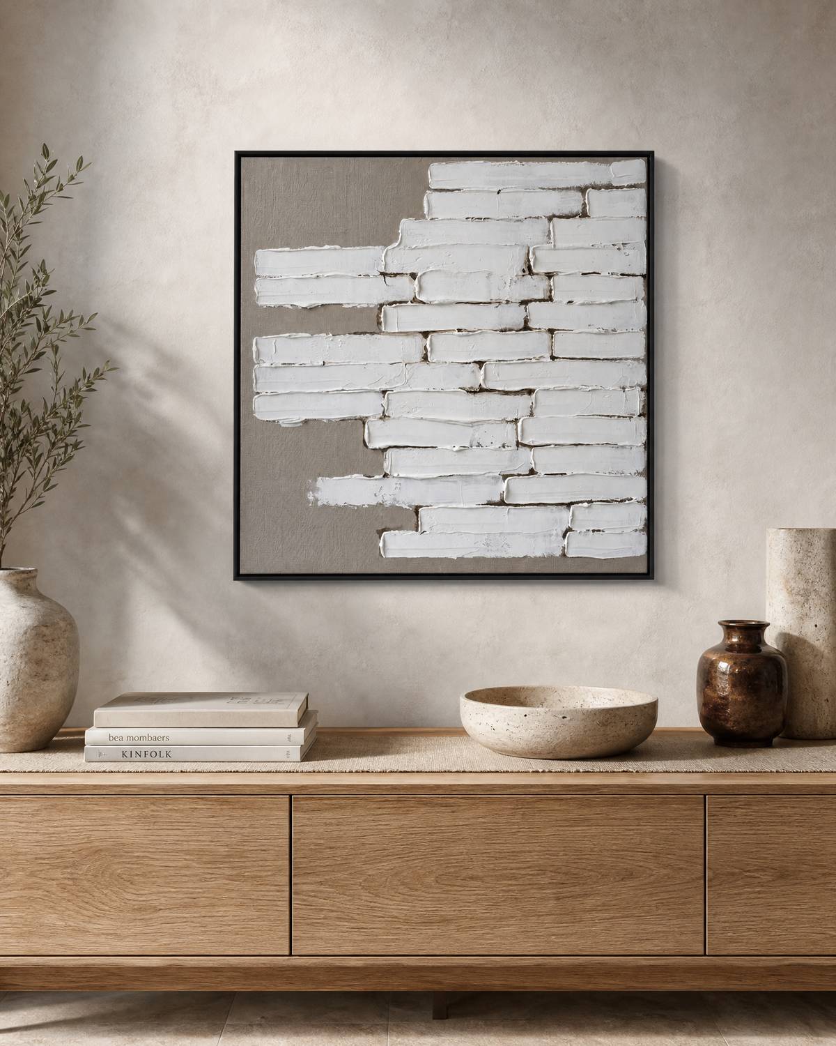 White Impasto Blocks on Greige