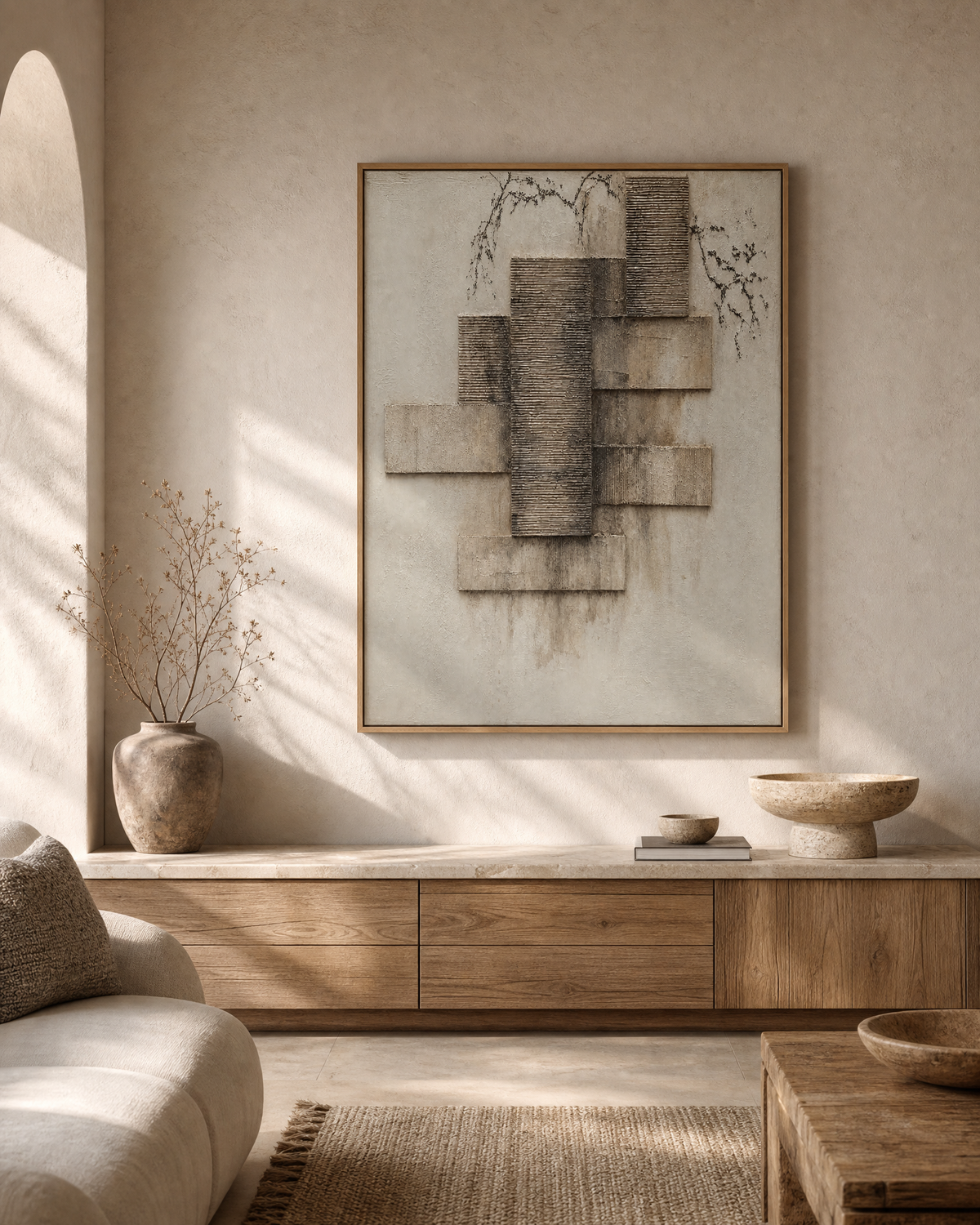 Wabi-Sabi Textured Brick Composition in Neutral Greige