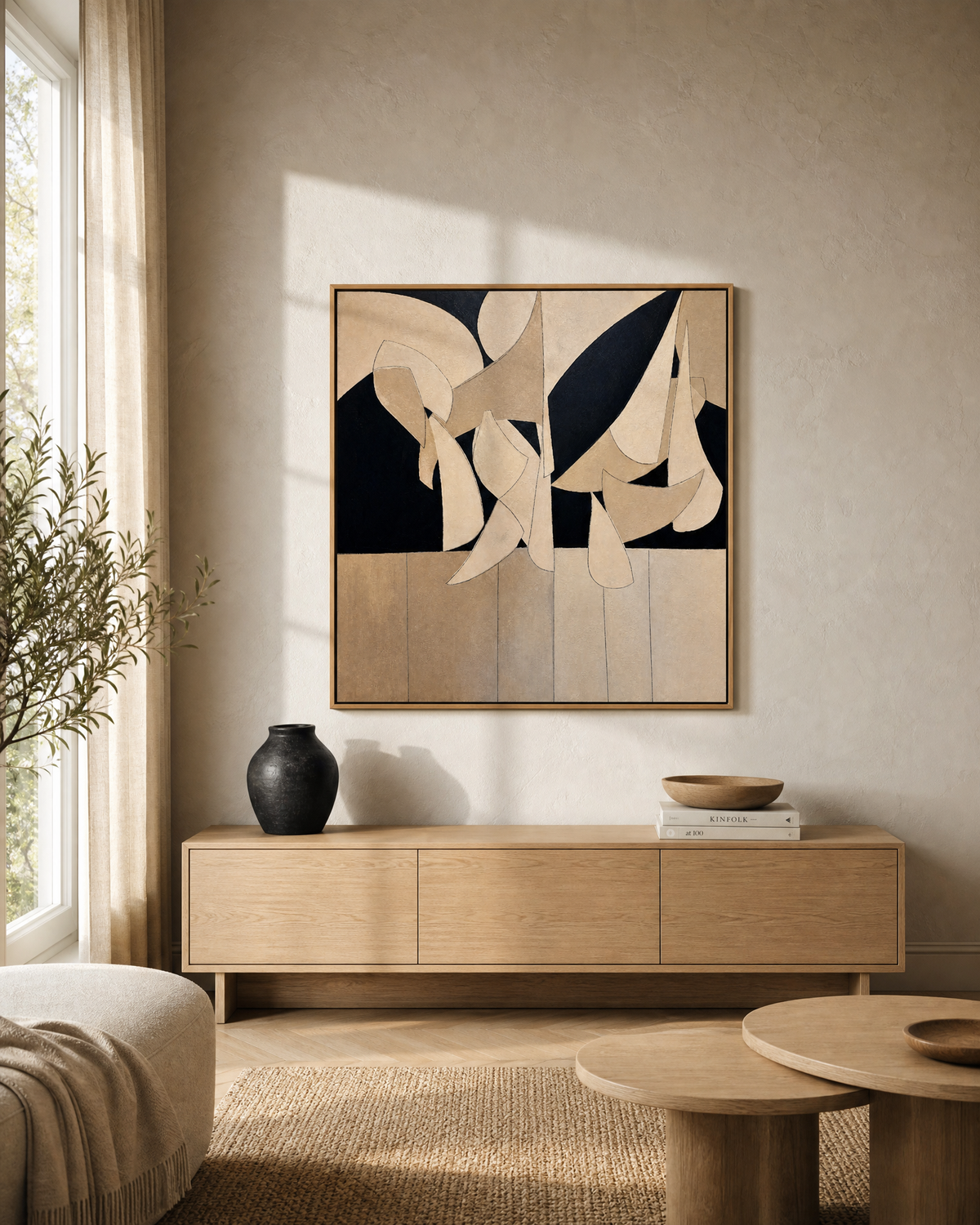 Falling Forms in Cream and Ink