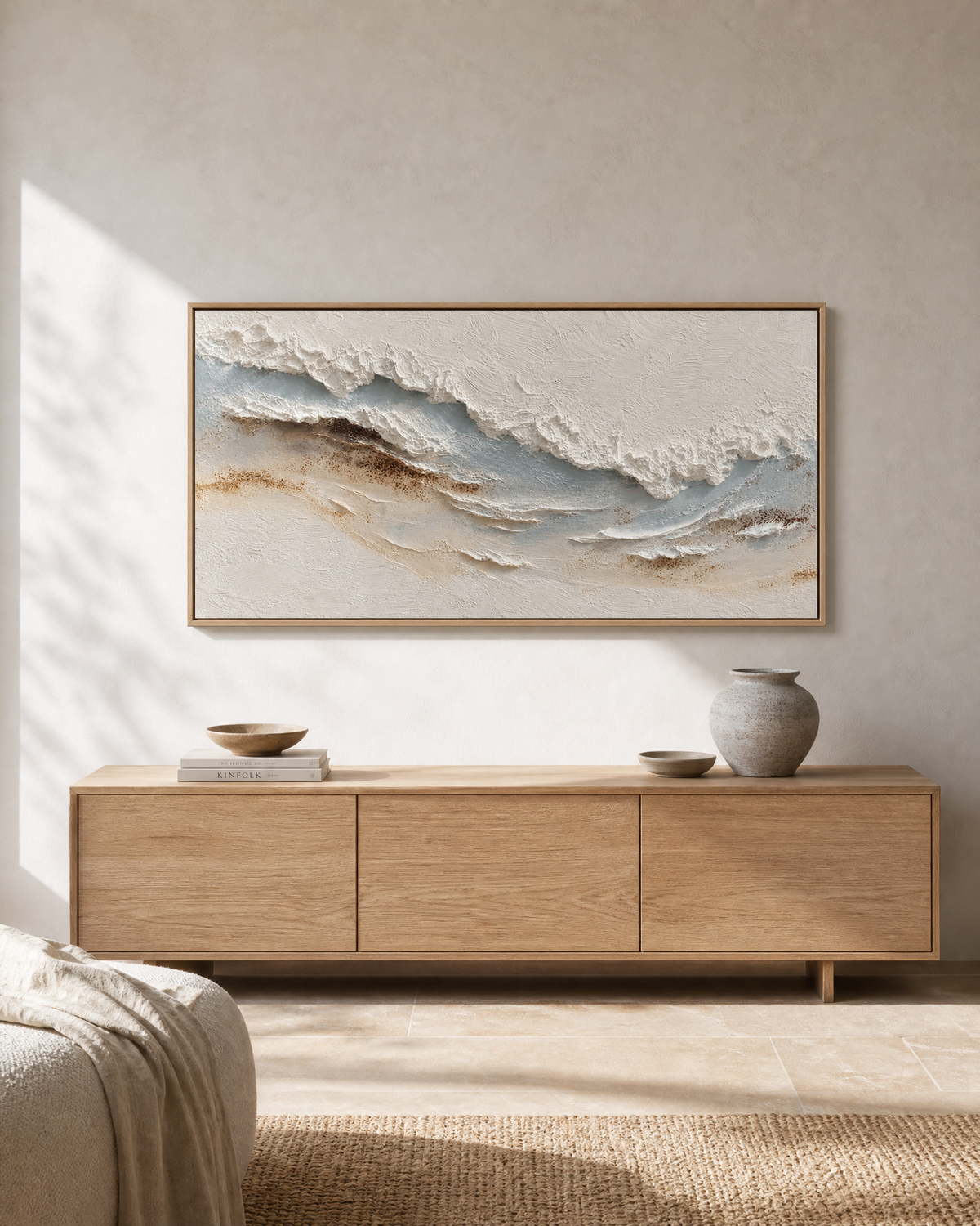 Textured Shoreline Abstract in Cream and Slate