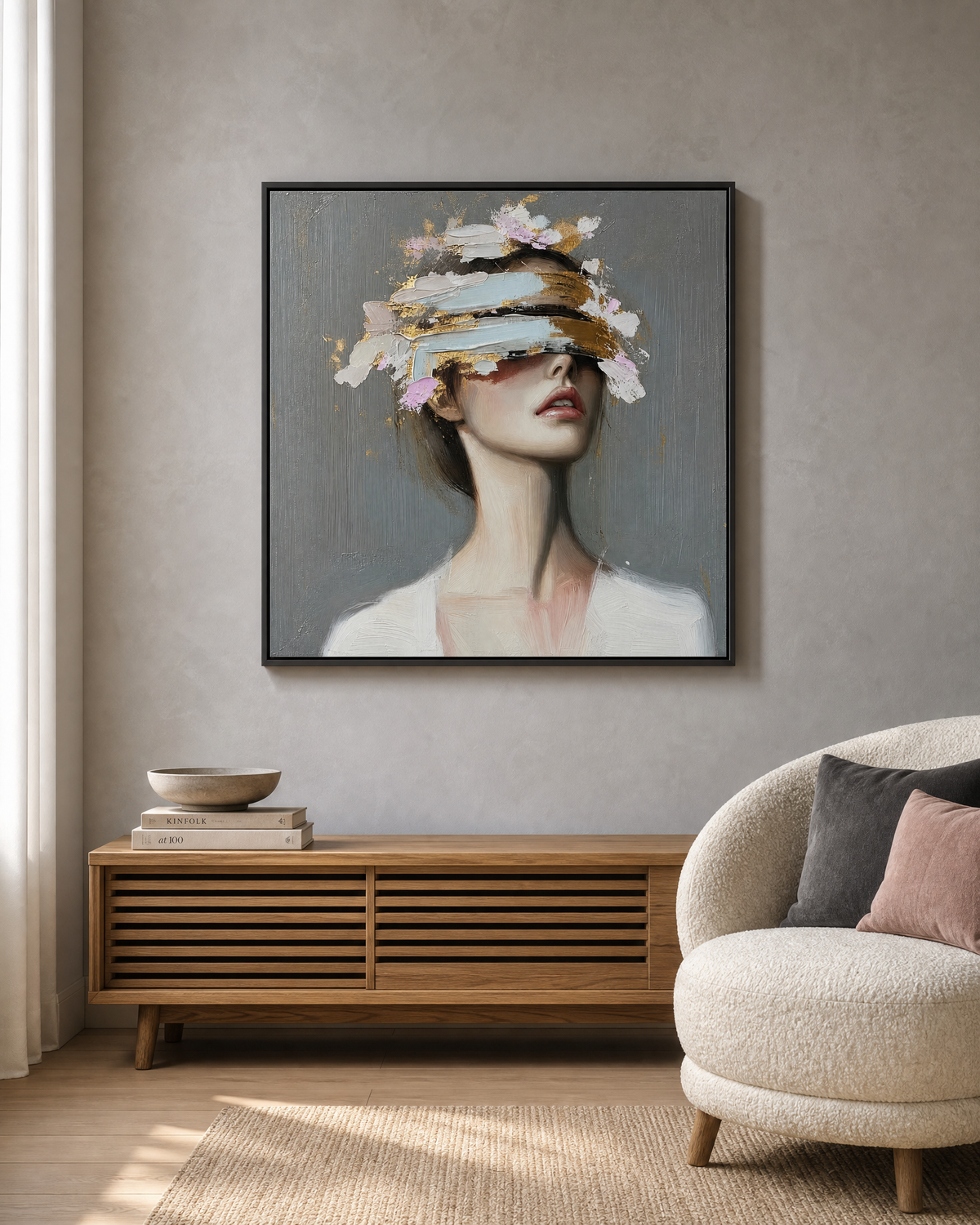 Blindfolded Muse in Gold and Blossom