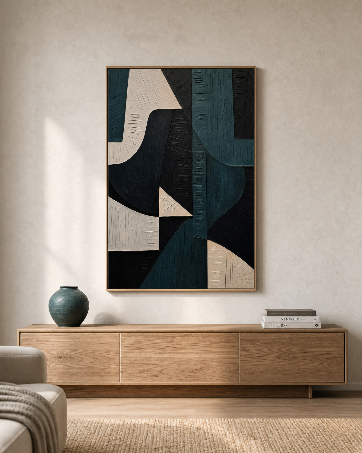 Teal and Charcoal Abstract Geometric Composition
