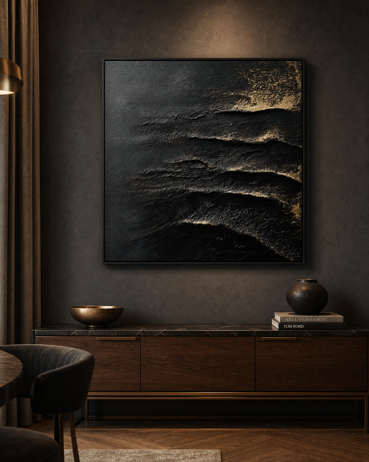 Black Wave Texture with Gold Highlights