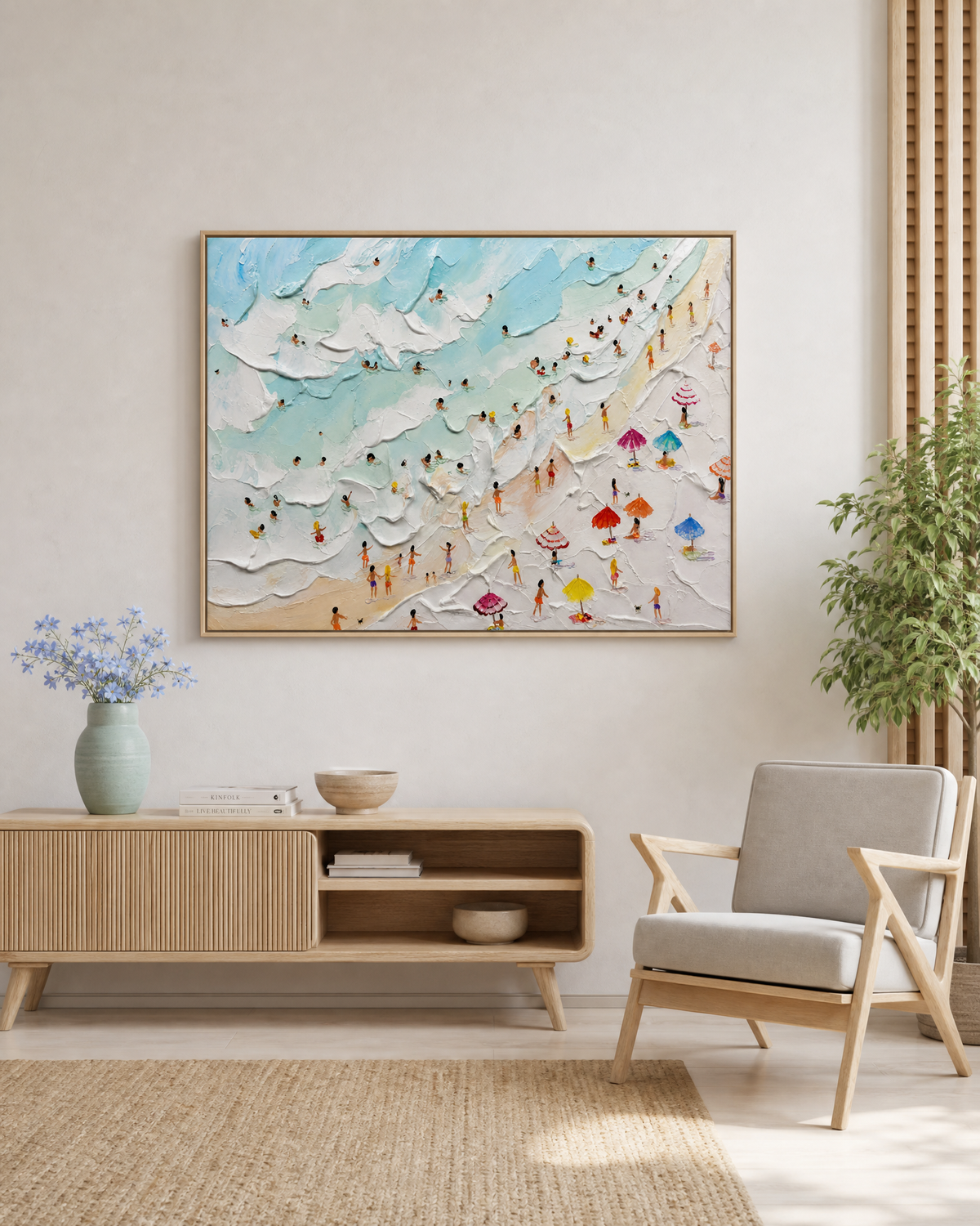 Aerial Beach Day with Umbrellas