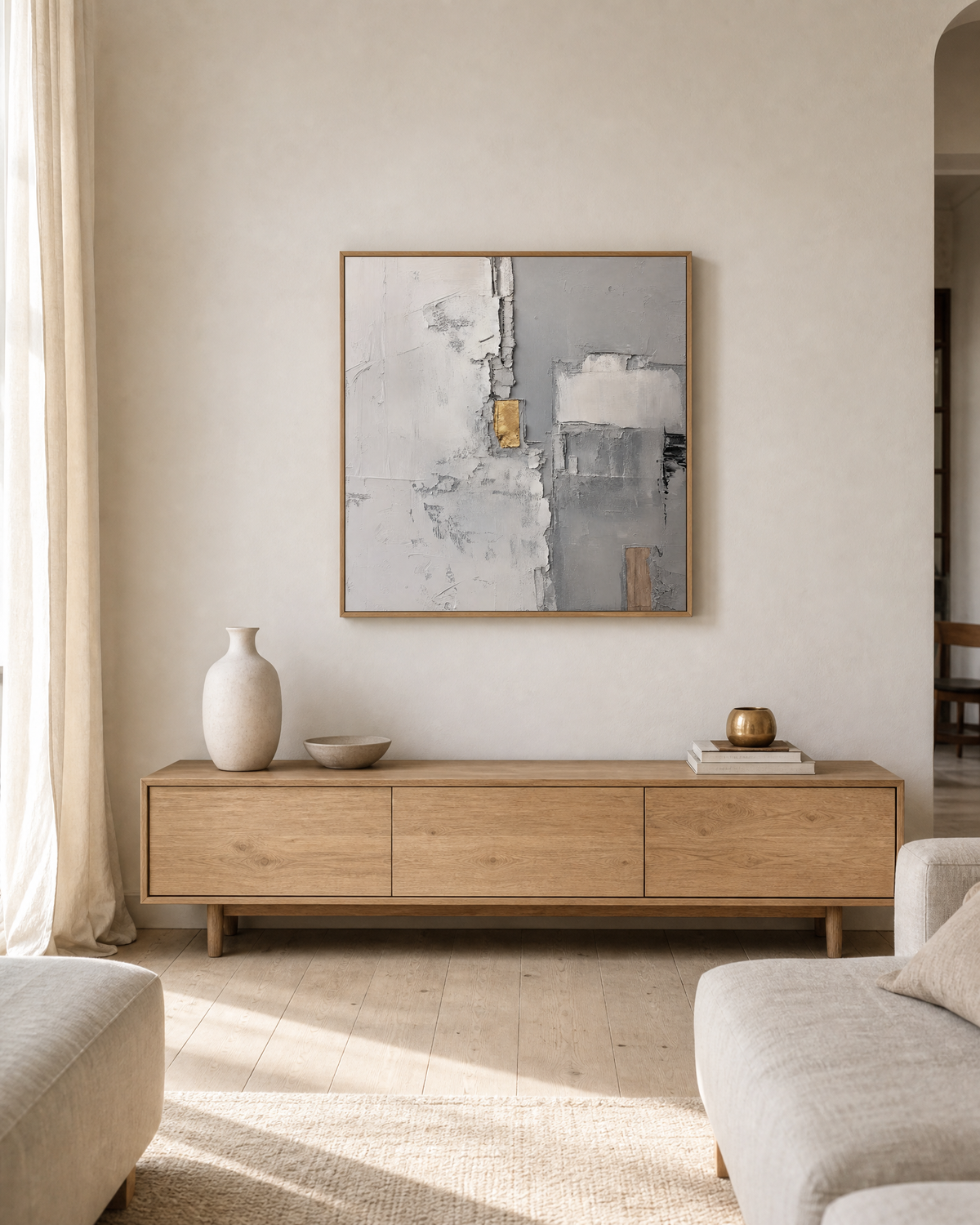 Grey Abstract with Gold Leaf