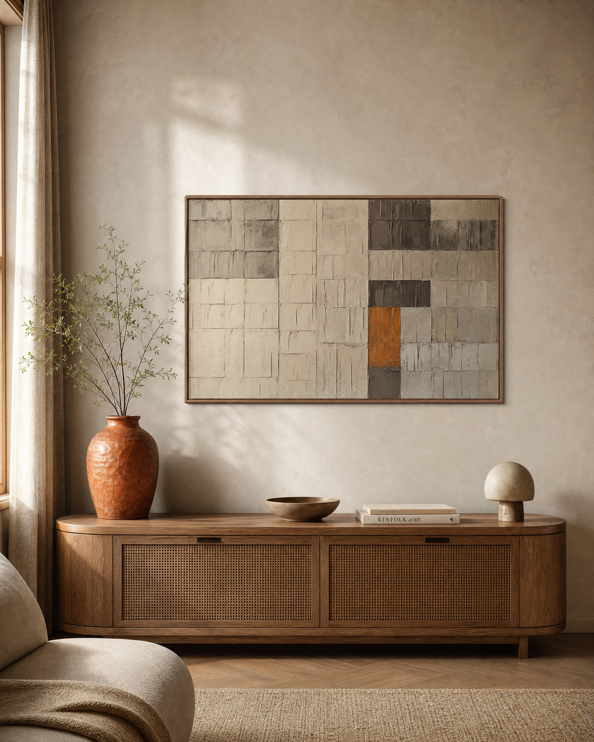 Patchwork Grid in Neutral Ochre