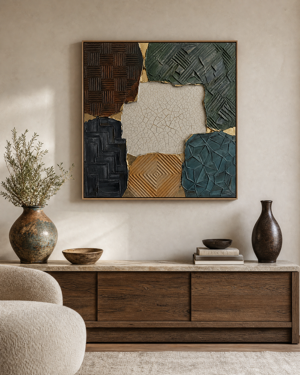 Textured Quadrant Patchwork with Crackle Centre