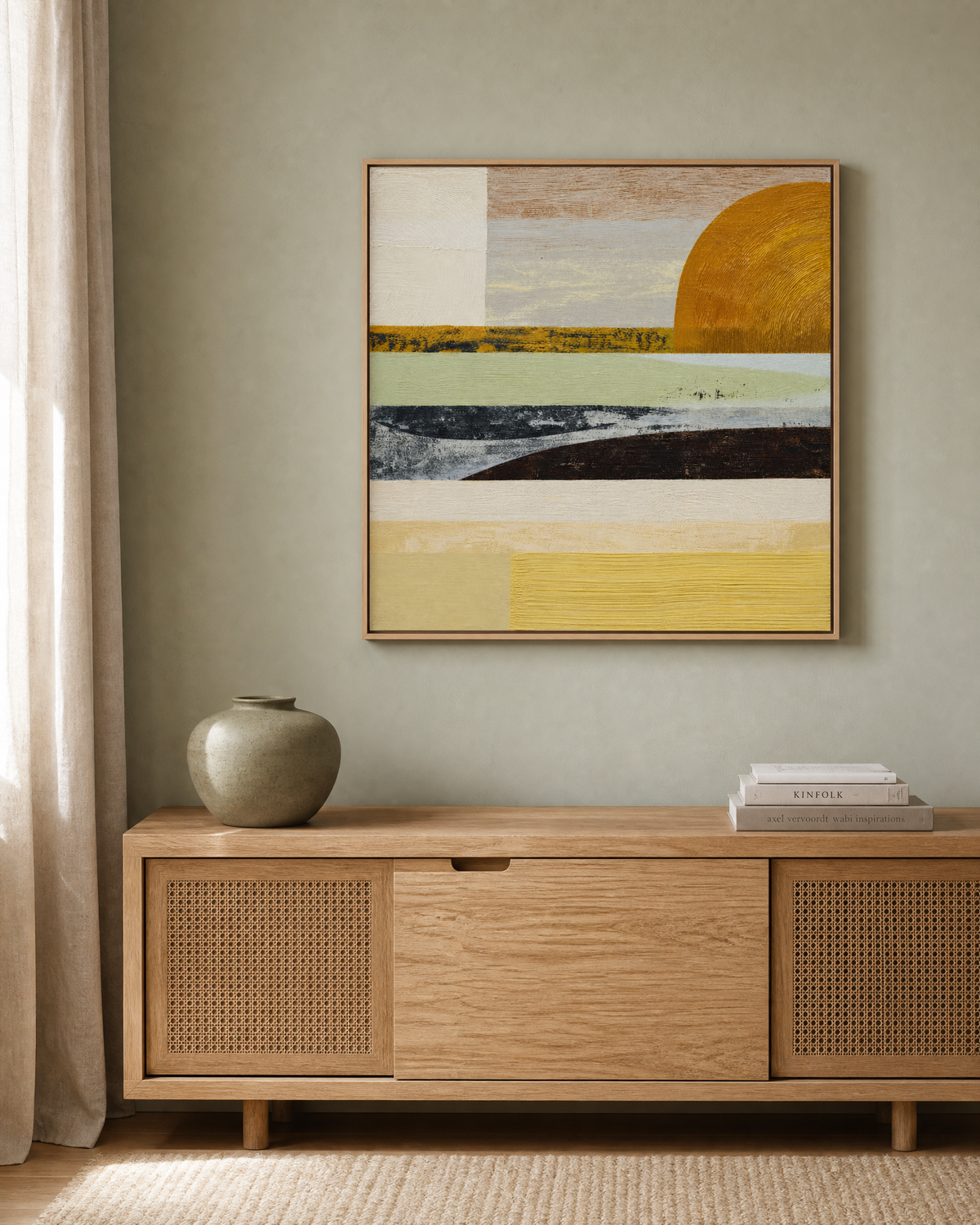 Abstract Sunset Landscape in Ochre and Sage