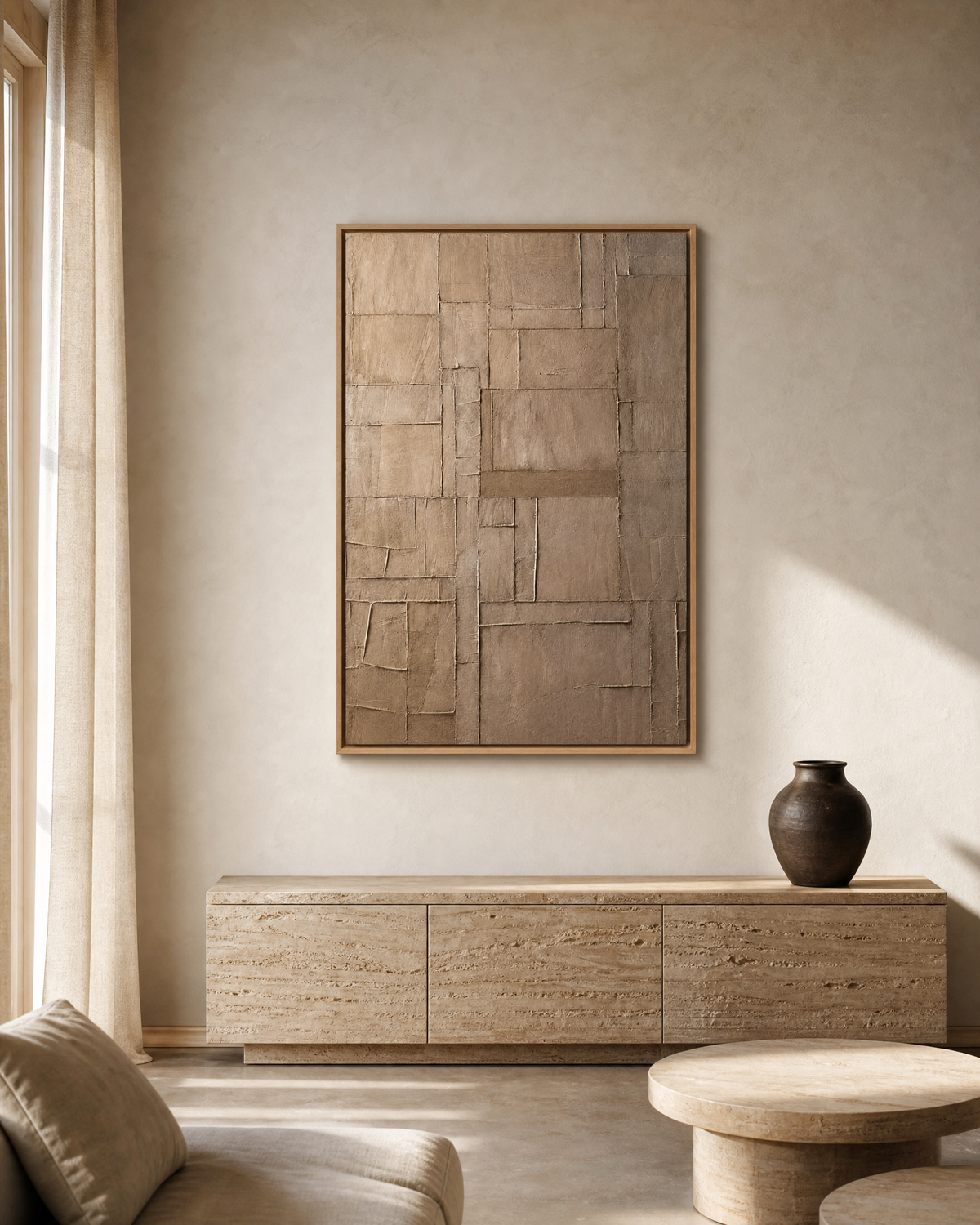 Patchwork Field in Warm Taupe