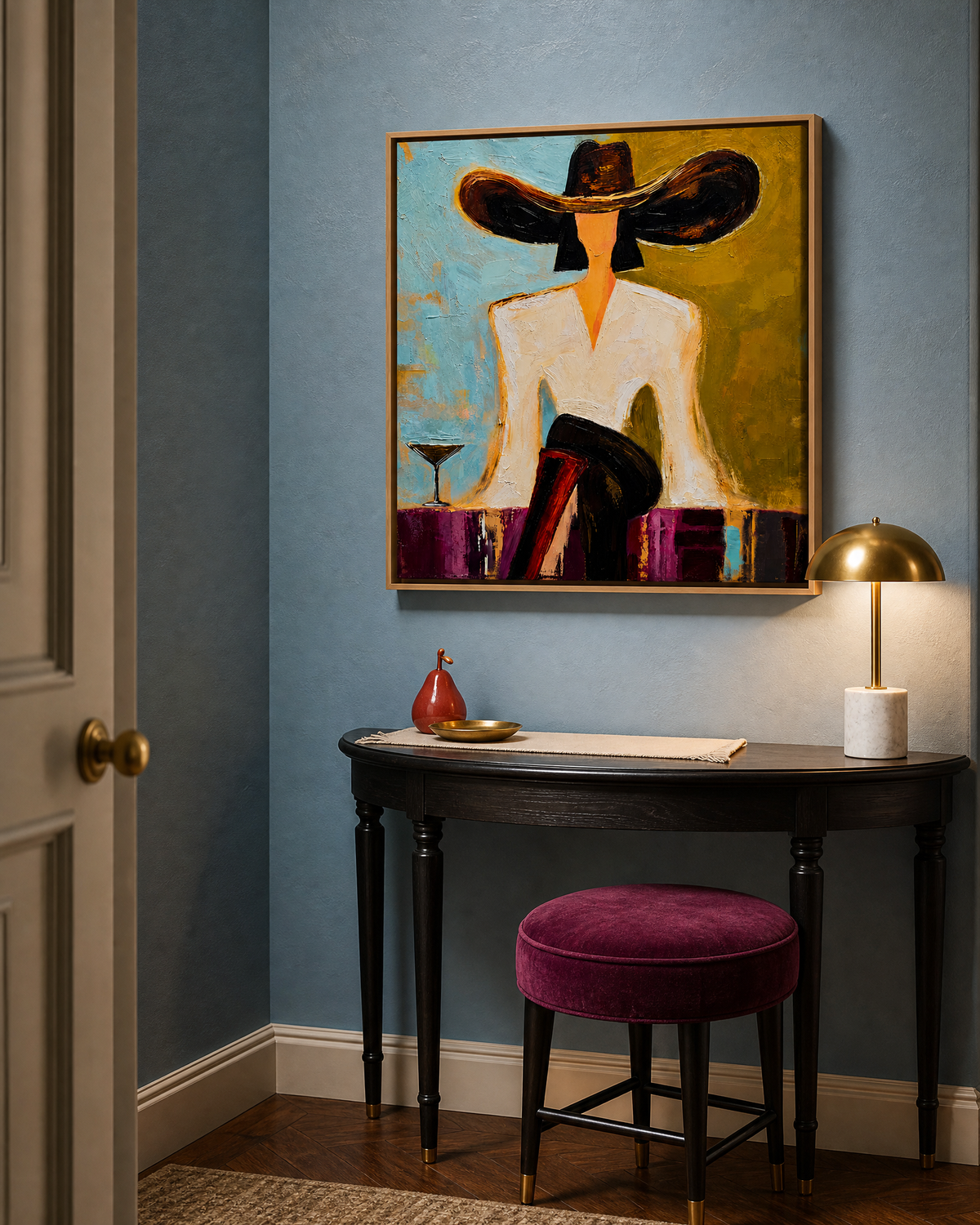 Woman in Wide-Brim Hat at the Bar