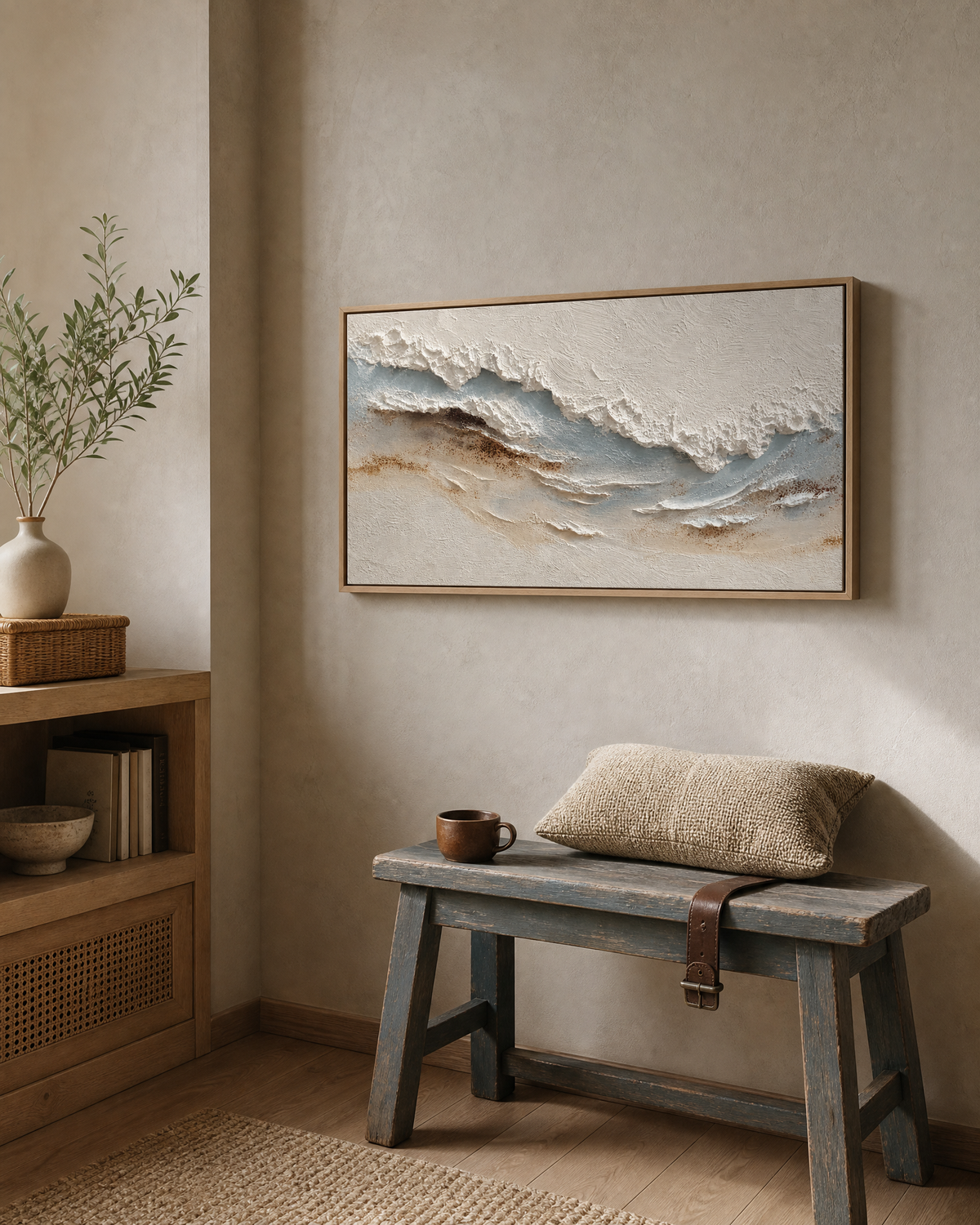 Textured Shoreline Abstract in Cream and Slate