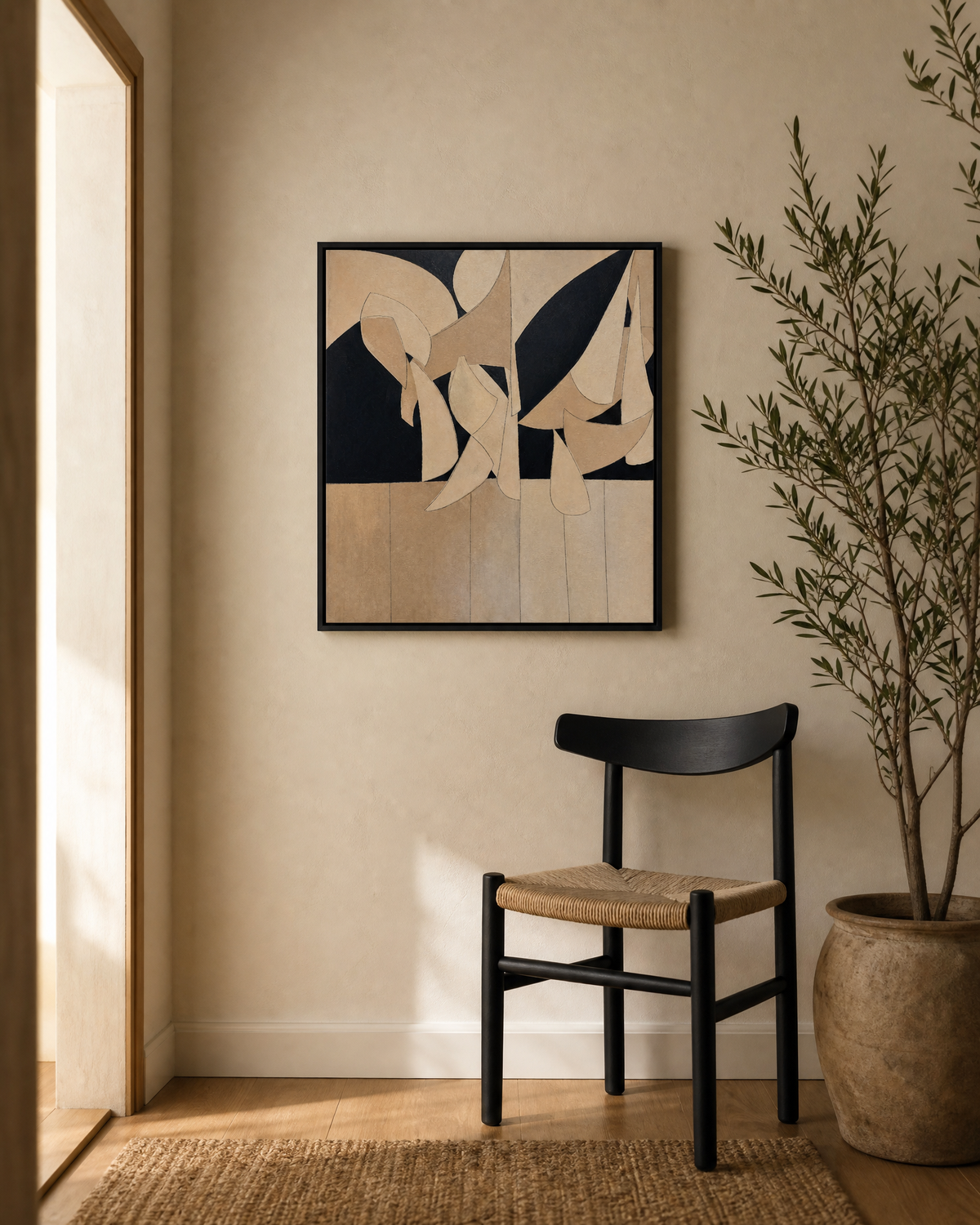 Falling Forms in Cream and Ink