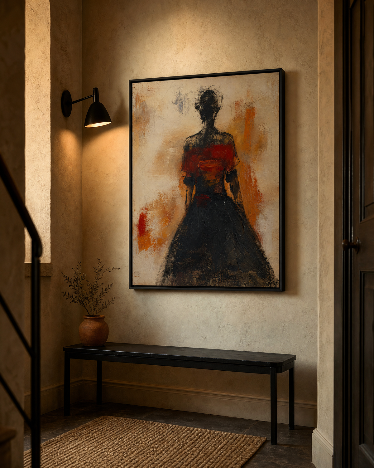 Figure in Crimson and Charcoal